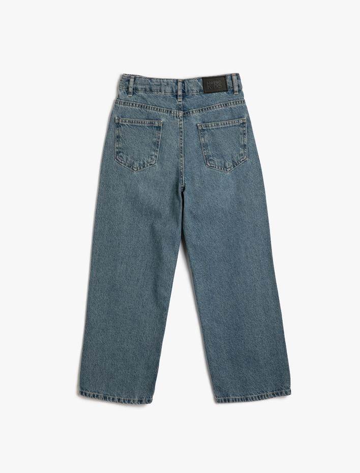 Kız Çocuk Kot Pantolon Düz Paça Cepli Pamuklu- Straight Jean