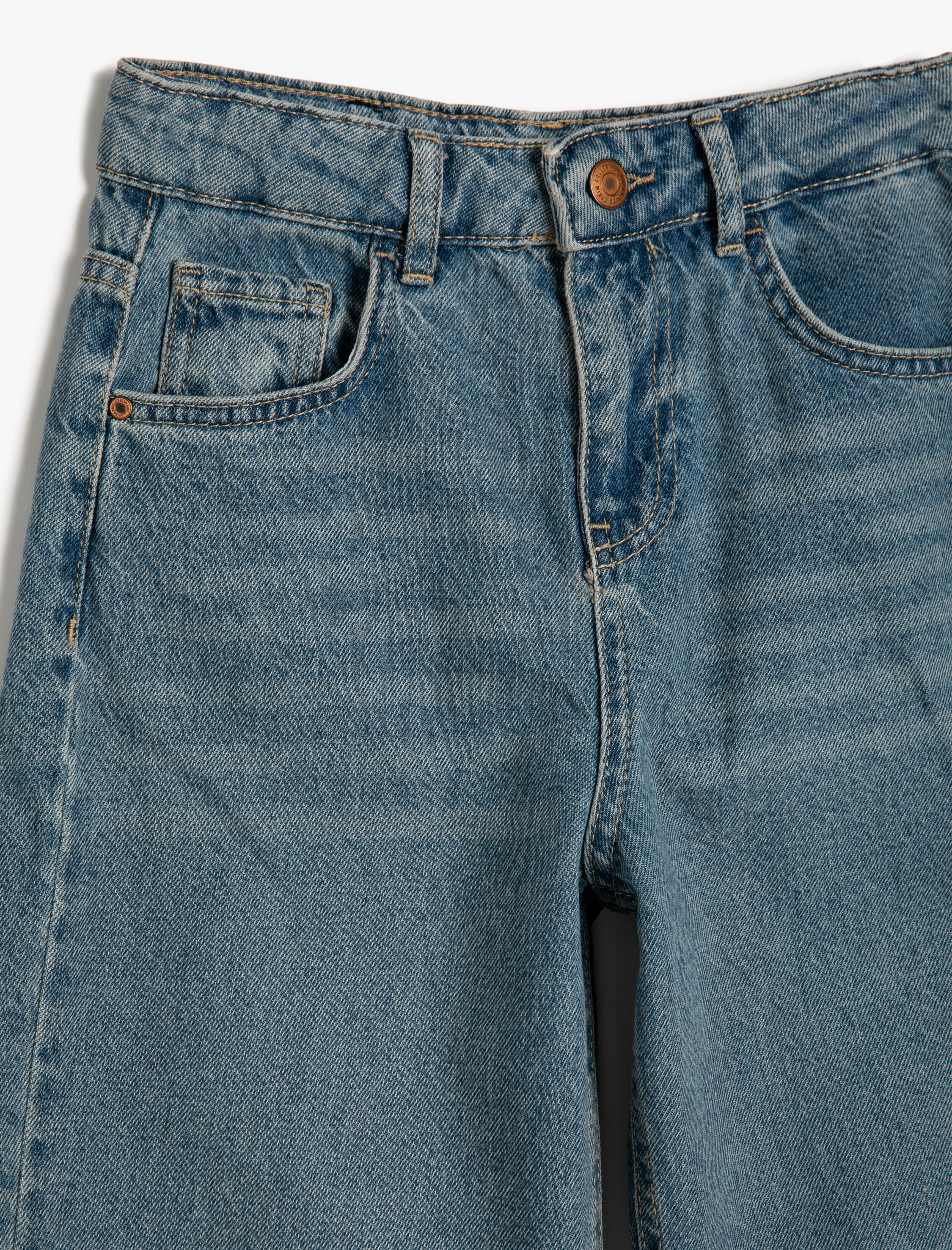  Kız Çocuk Kot Pantolon Düz Paça Cepli Pamuklu- Straight Jean