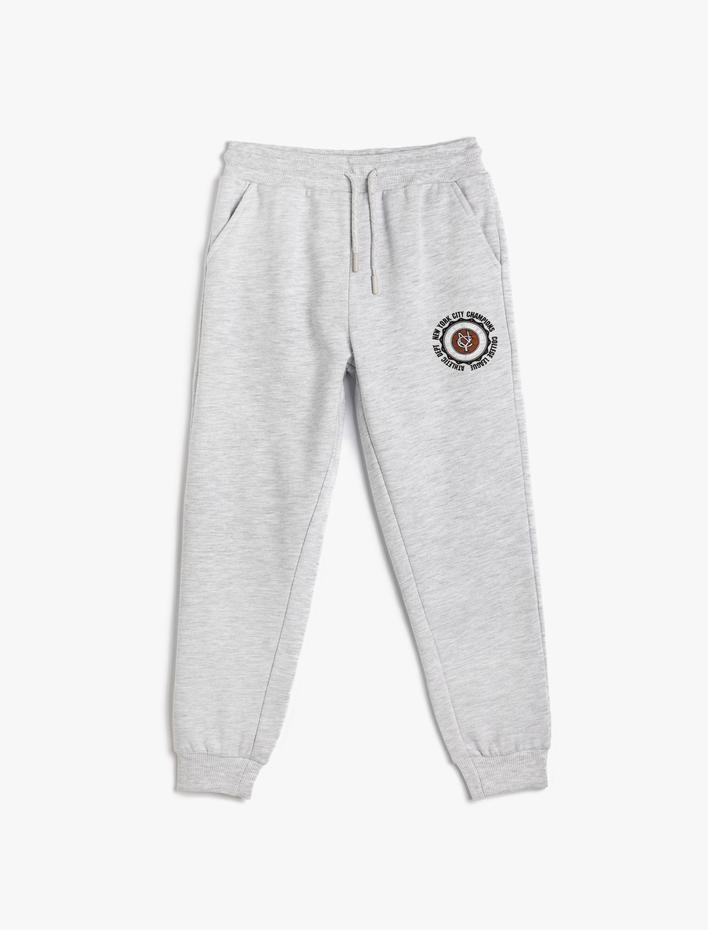 Erkek Çocuk Jogger Eşofman Altı Şardonlu Baskı Detaylı Cepli Beli Bağlamalı