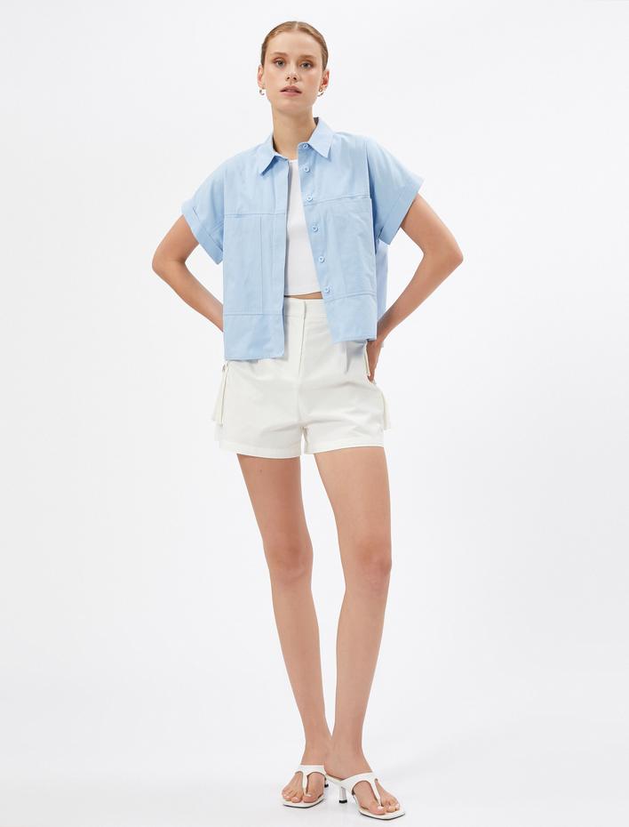  Kısa Kollu Gömlek Kargo Cepli Düğmeli Pamuklu