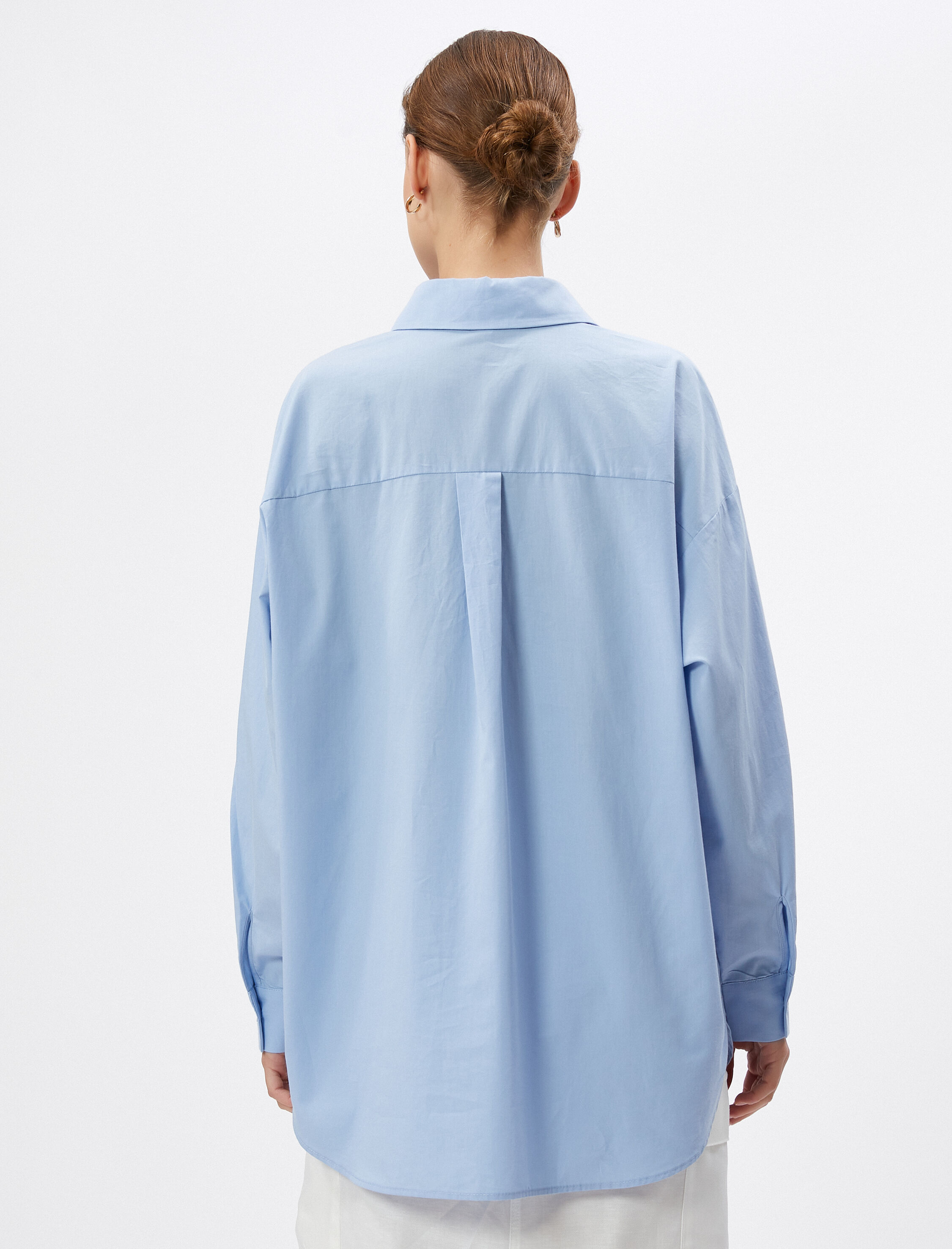   Oversize Gömlek Uzun Kollu Cep Detaylı Düğmeli Pamuklu