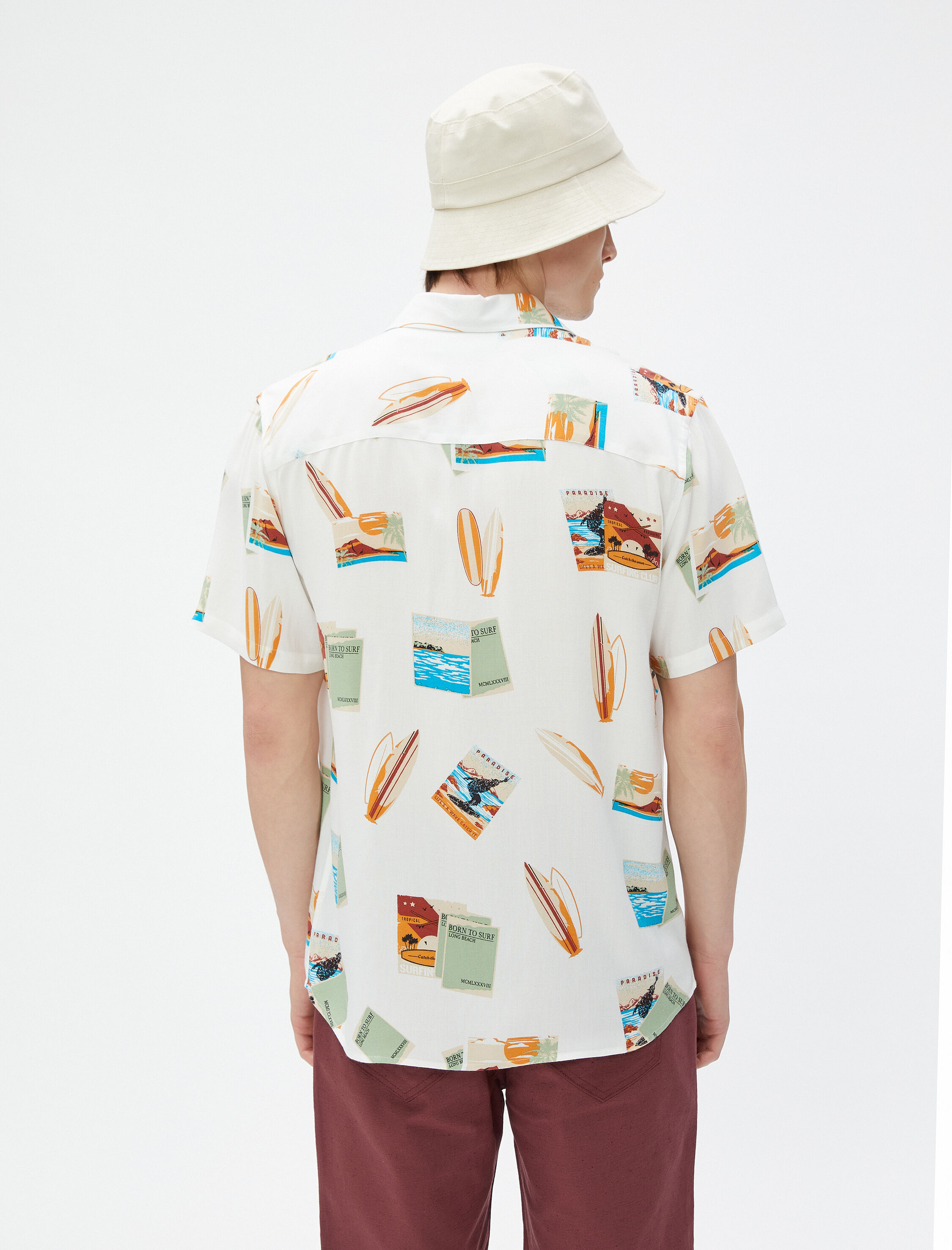   Kısa Kollu Gömlek Yaz Temalı Sörf Detaylı Klasik Yaka