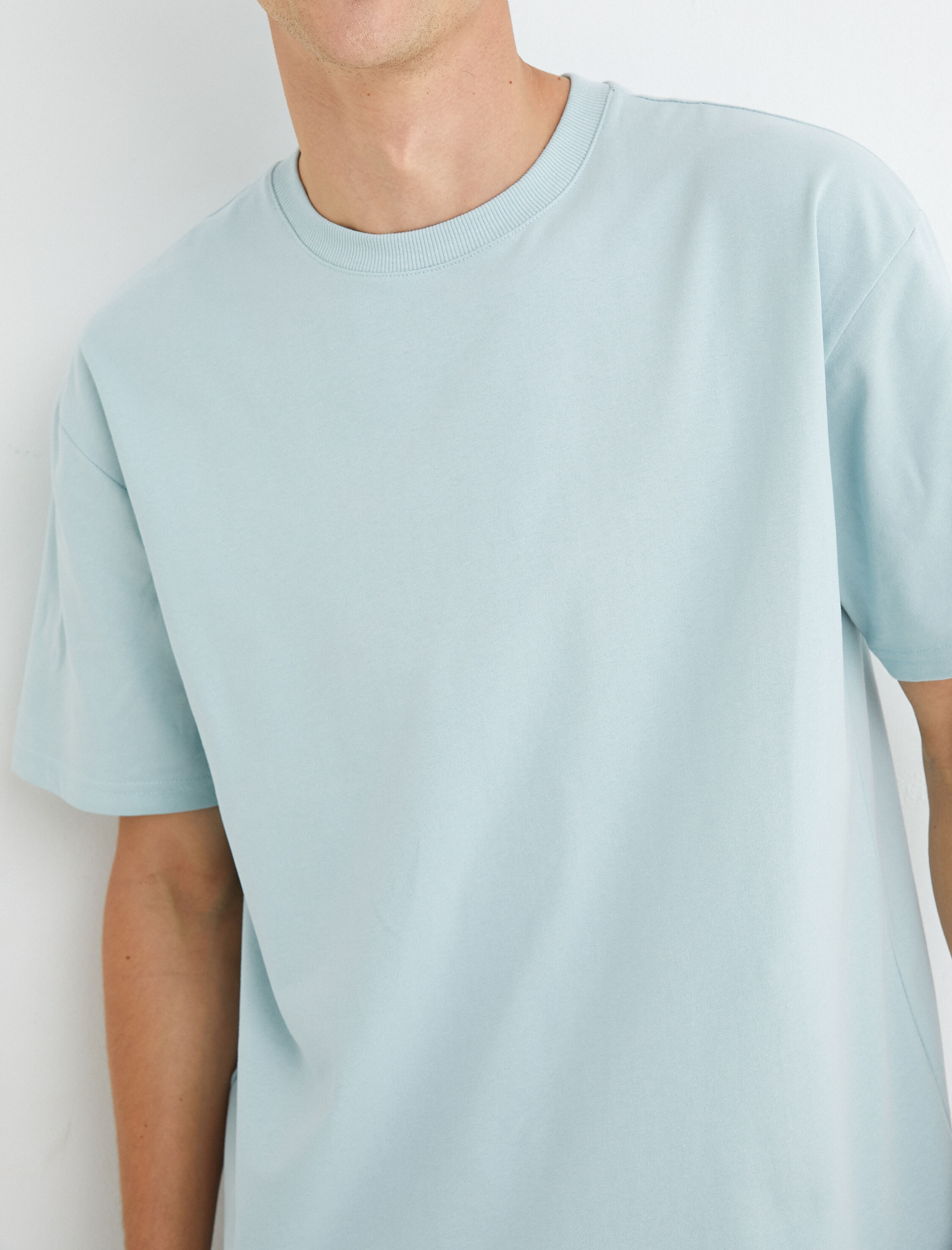 Basic Oversize Tişört Bisiklet Yaka Kısa Kollu Pamuklu