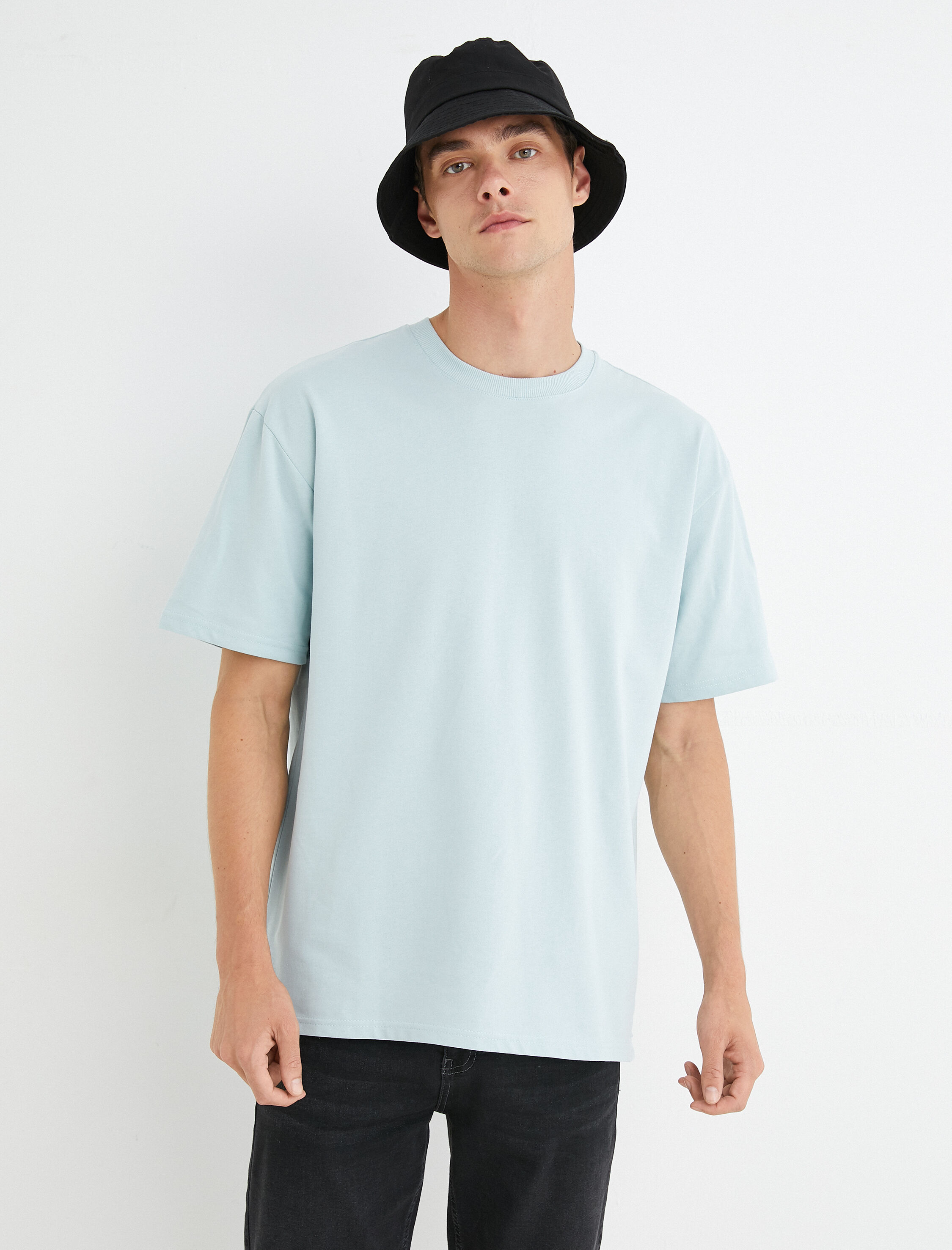 Basic Oversize Tişört Bisiklet Yaka Kısa Kollu Pamuklu