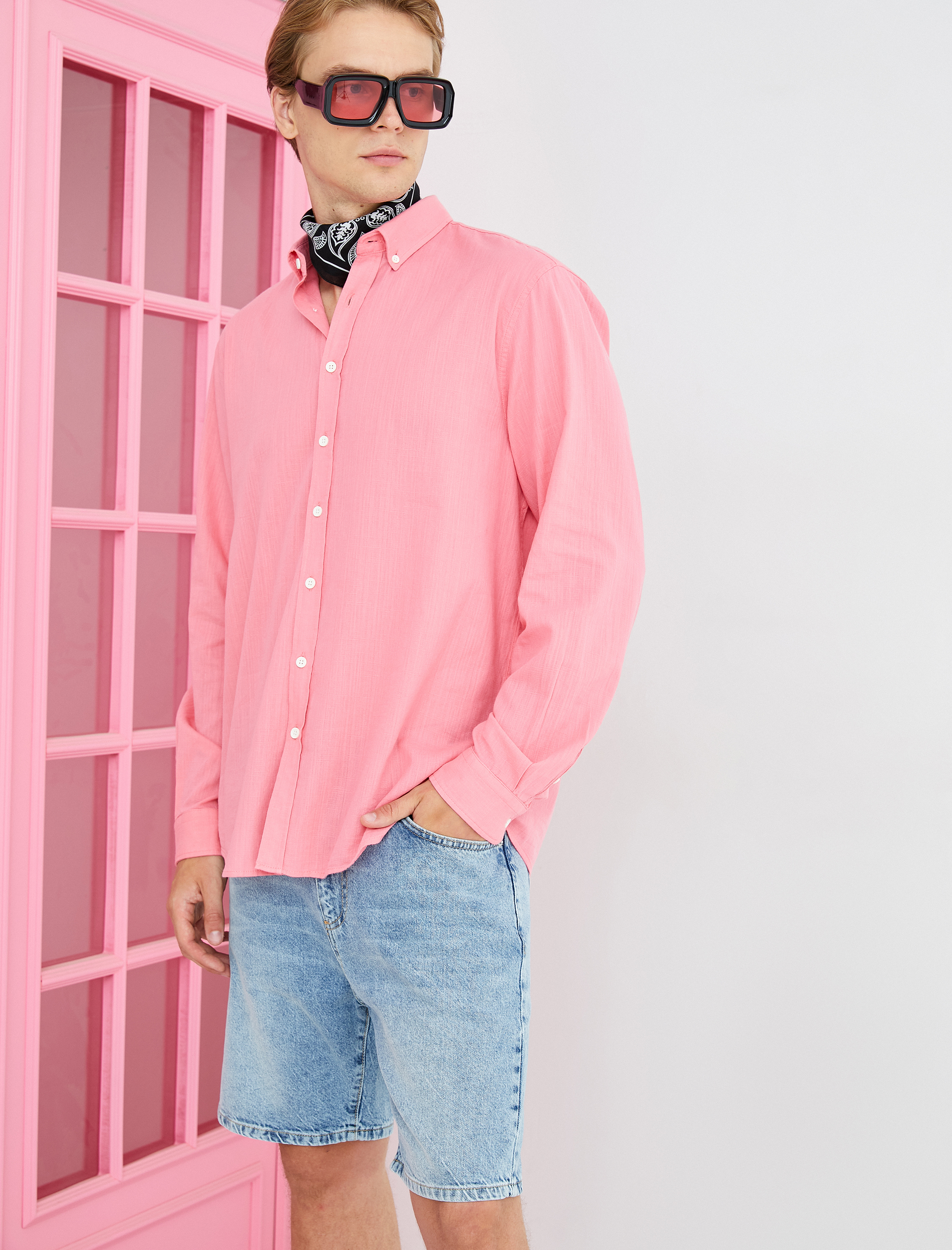   Kot Şort Bermuda Cep Detaylı Düğmeli Pamuklu