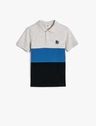 Polo Tişört Renk Bloklu Kısa Kollu Düğmeli Pamuklu