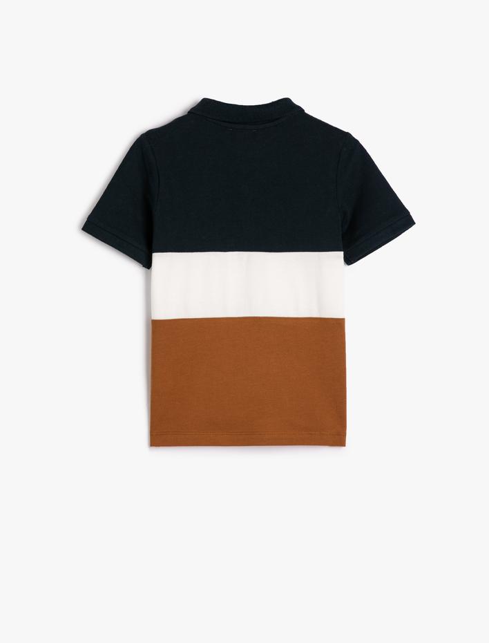 Erkek Çocuk Polo Tişört Renk Bloklu Kısa Kollu Düğmeli Pamuklu