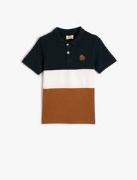 Polo Tişört Renk Bloklu Kısa Kollu Düğmeli Pamuklu