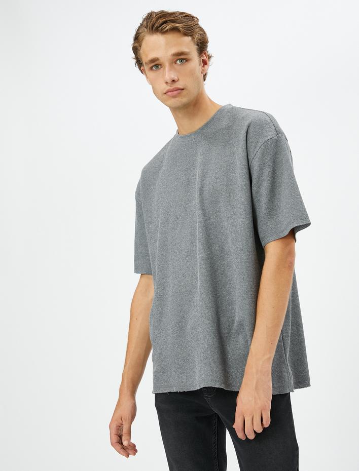  Basic Tişört Bisiklet Yaka Dokulu Kısa Kollu