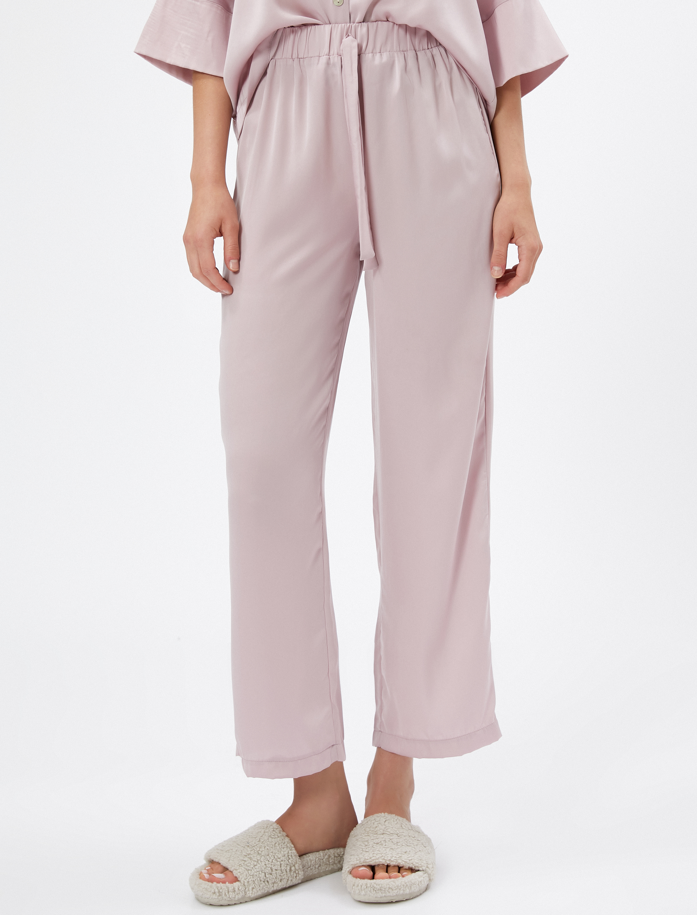   Saten Pijama Altı Beli Bağcıklı Cep Detaylı