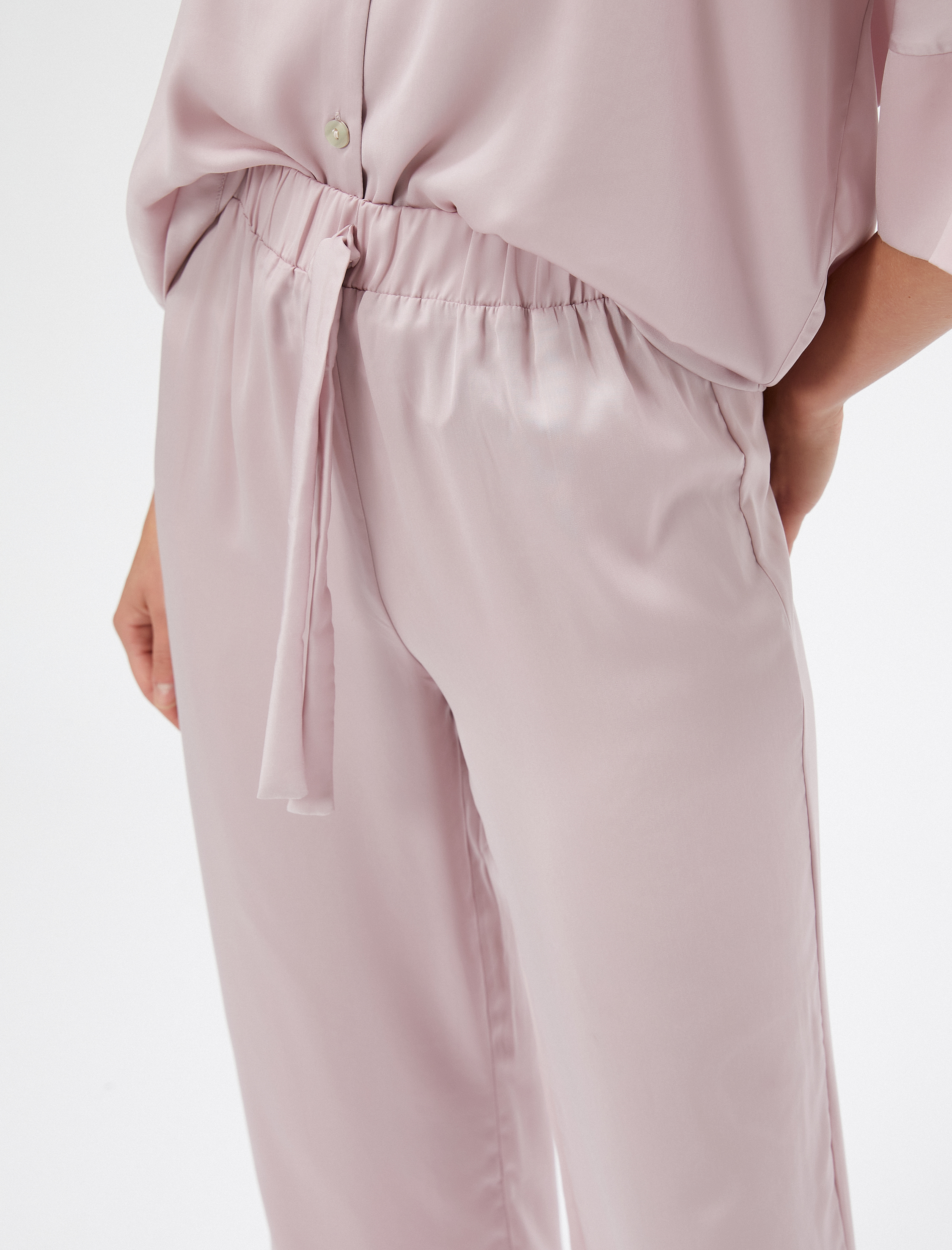   Saten Pijama Altı Beli Bağcıklı Cep Detaylı