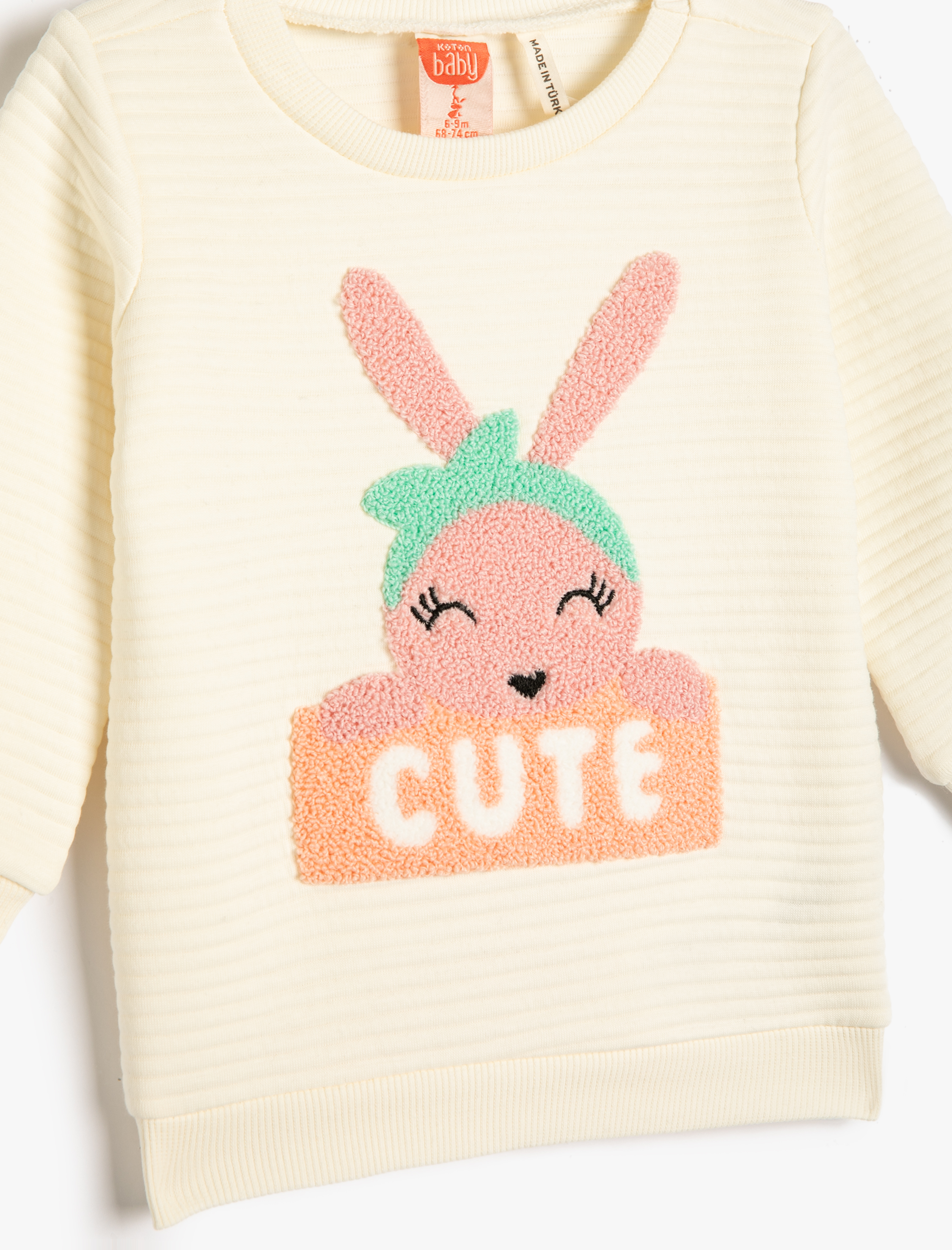  Kız Bebek Sweatshirt Yumuşak Dokulu Peluş Aplike Detaylı Bisiklet Yaka Pamuklu
