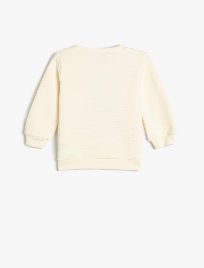 Kız Bebek Sweatshirt Yumuşak Dokulu Peluş Aplike Detaylı Bisiklet Yaka Pamuklu