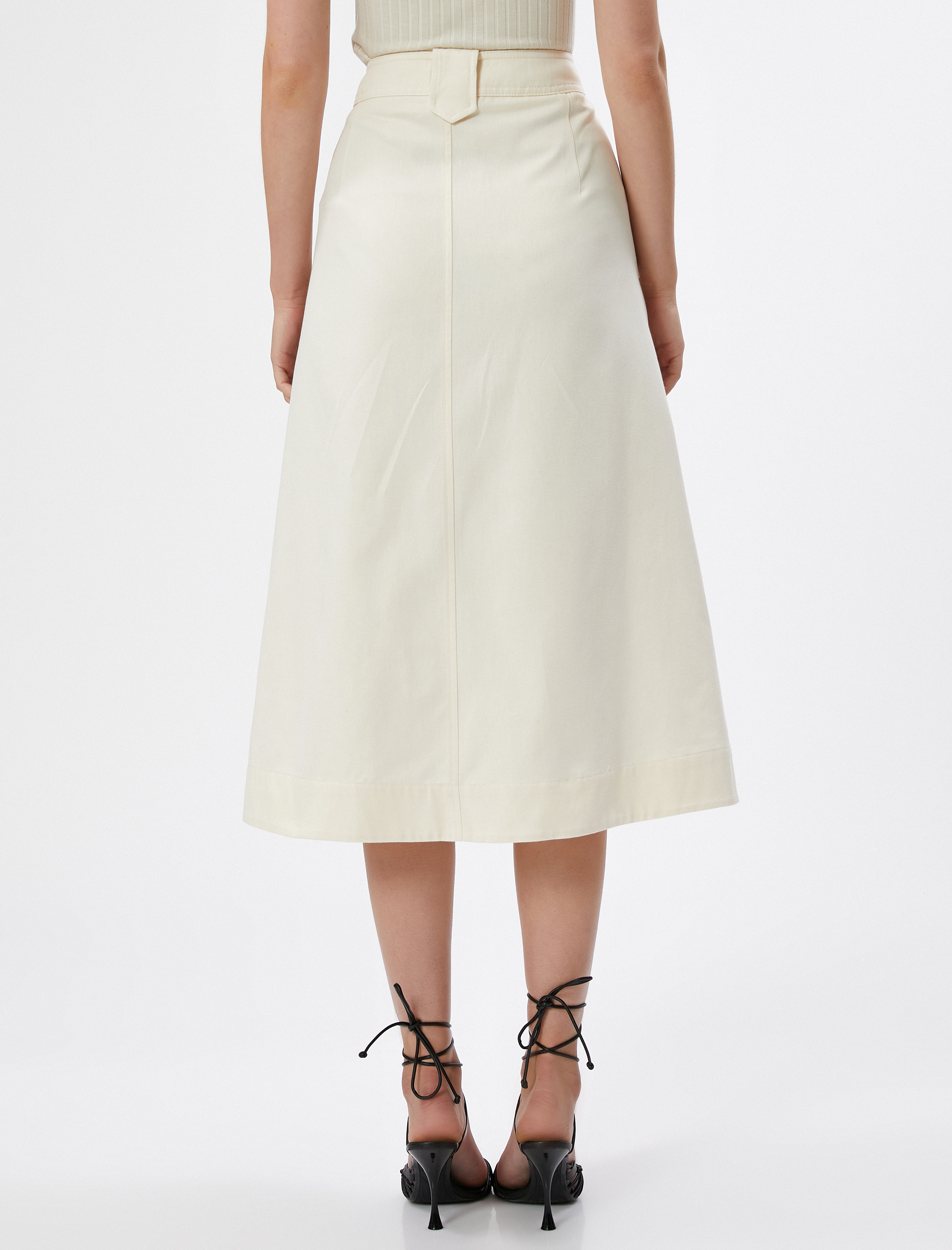   Midi Etek Cep Detaylı Düğmeli Yırtmaçlı Pamuklu