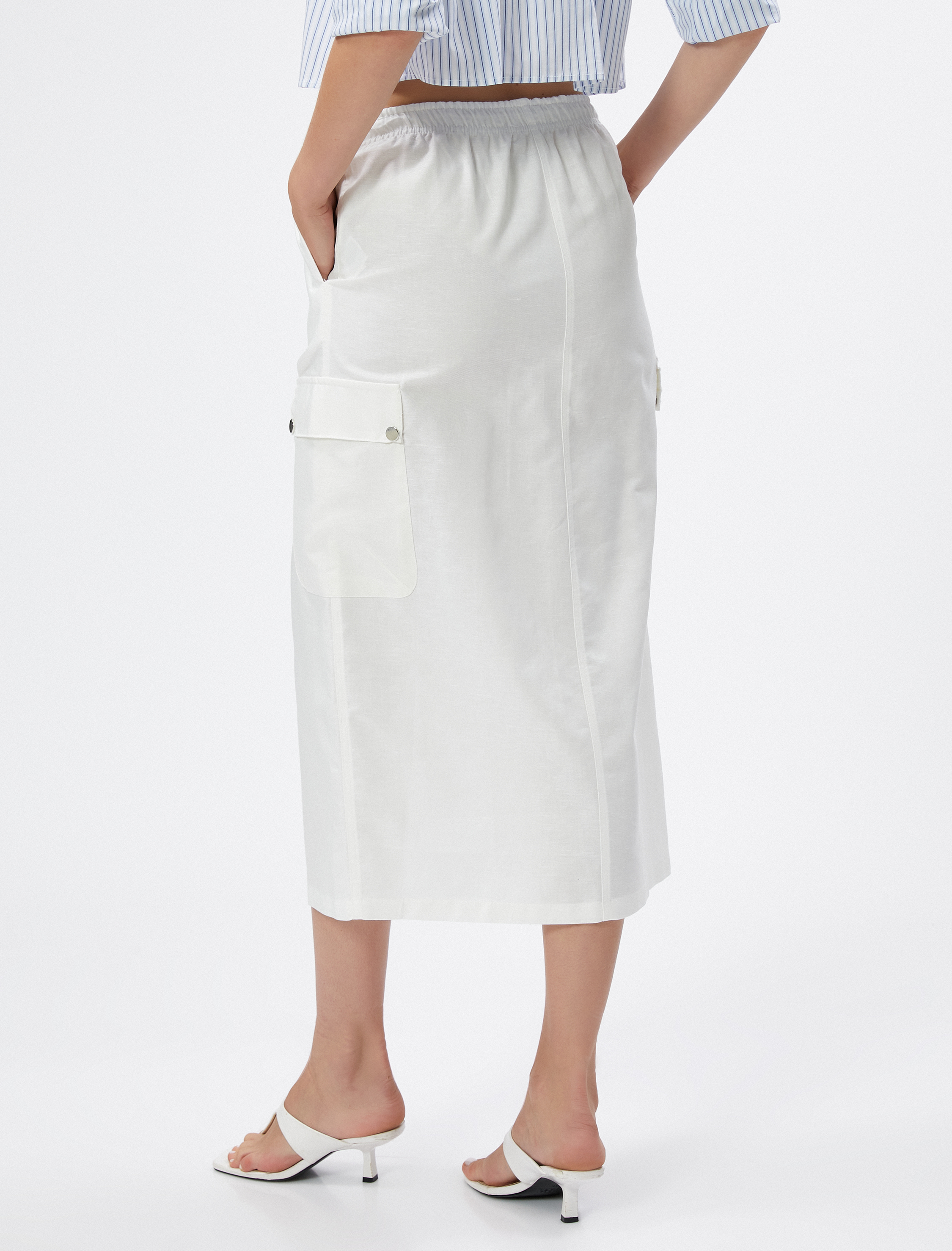   Midi Paraşüt Etek Yırtmaçlı Beli Lastikli Cepli Stoperli