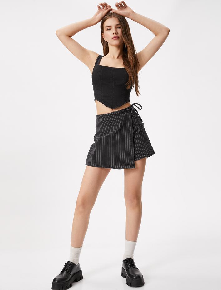  Crop Korse Büstiyer Kot U Yaka Askılı Asimetrik Kesim