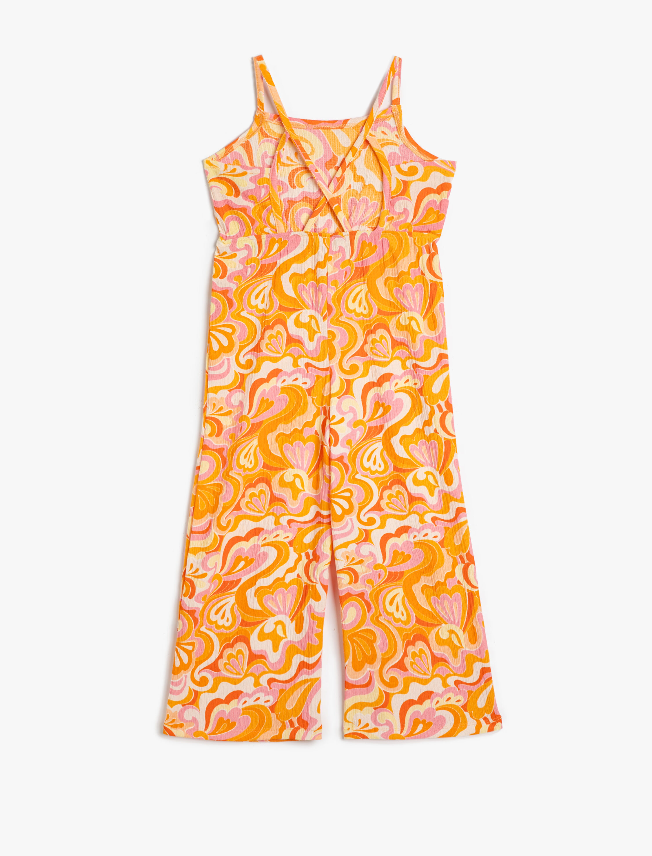  Kız Çocuk Tulum İnce Askılı Tam Boy Bol Paça Soyut Desenli