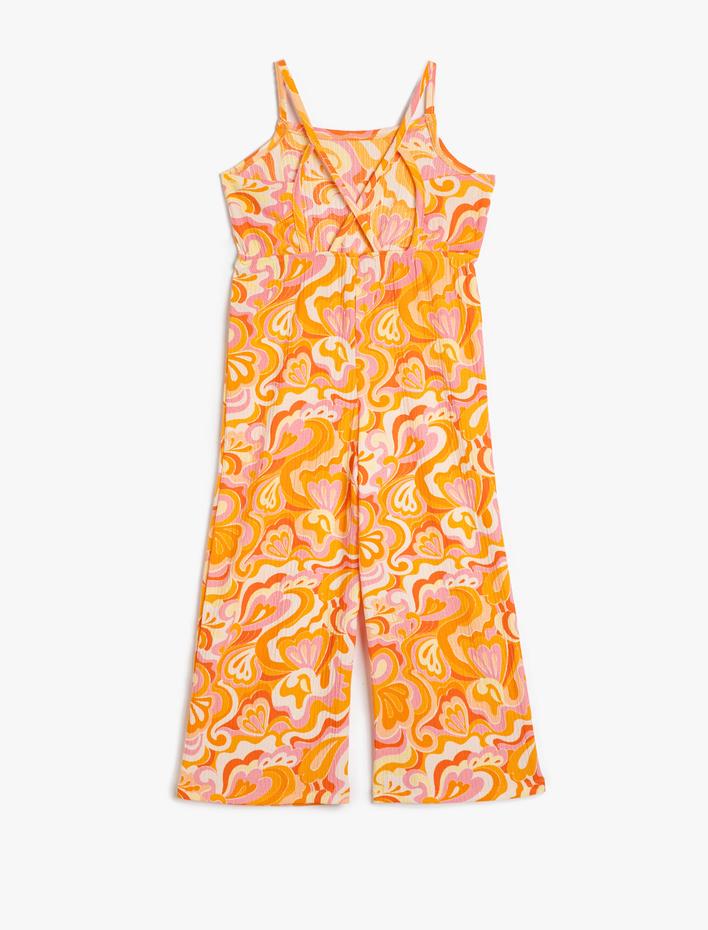 Kız Çocuk Tulum İnce Askılı Tam Boy Bol Paça Soyut Desenli