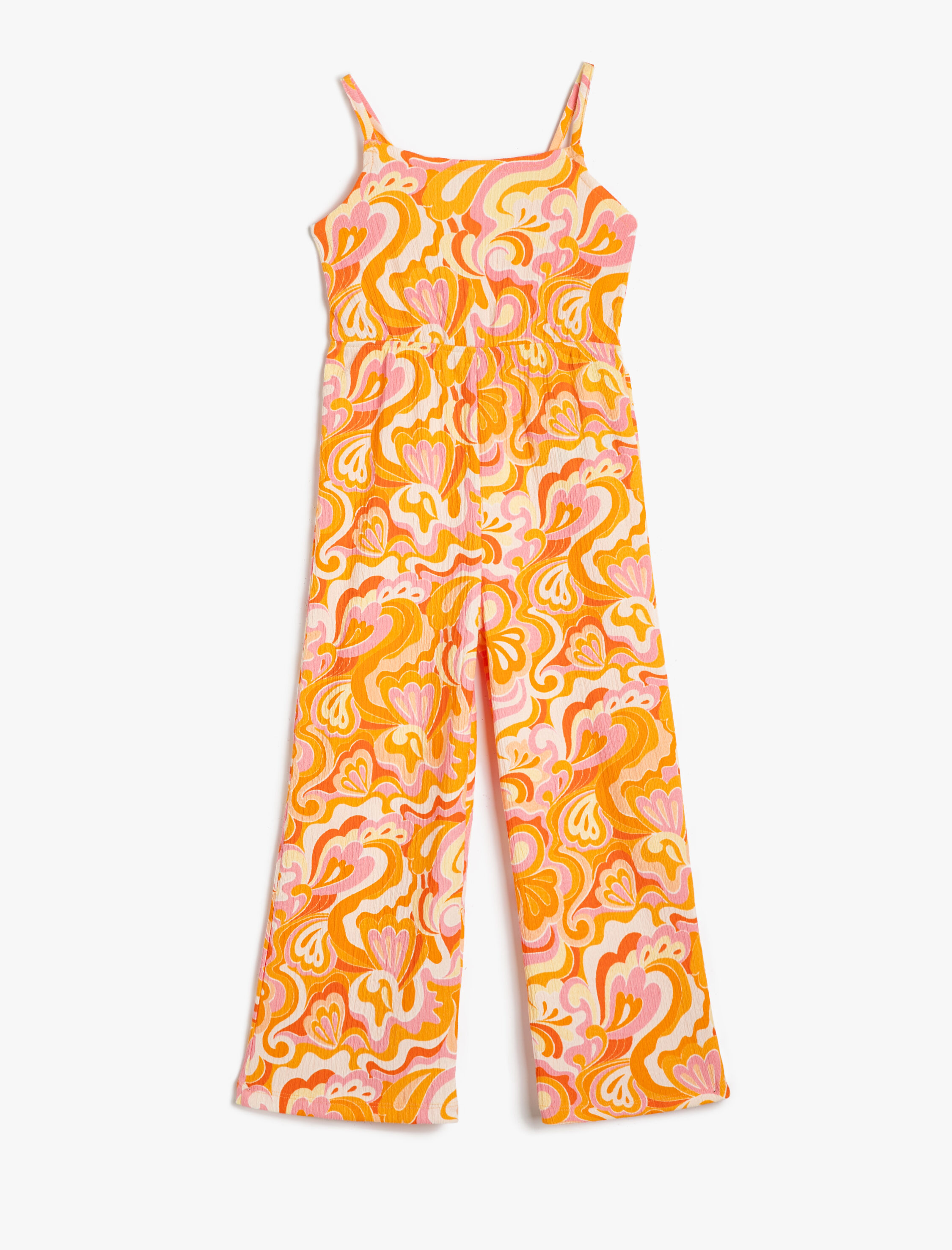  Kız Çocuk Tulum İnce Askılı Tam Boy Bol Paça Soyut Desenli