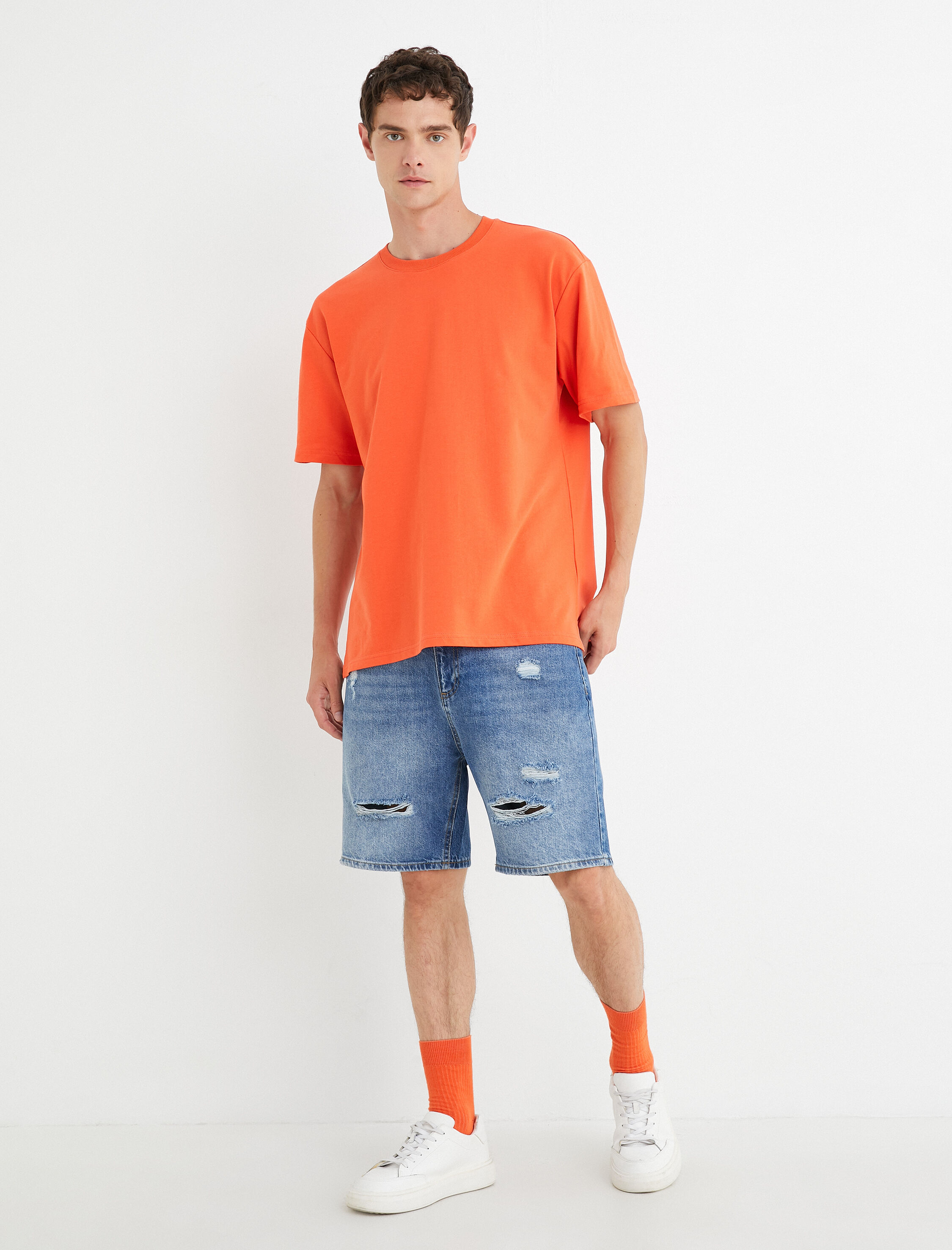   Basic Oversize Tişört Bisiklet Yaka Kısa Kollu Pamuklu