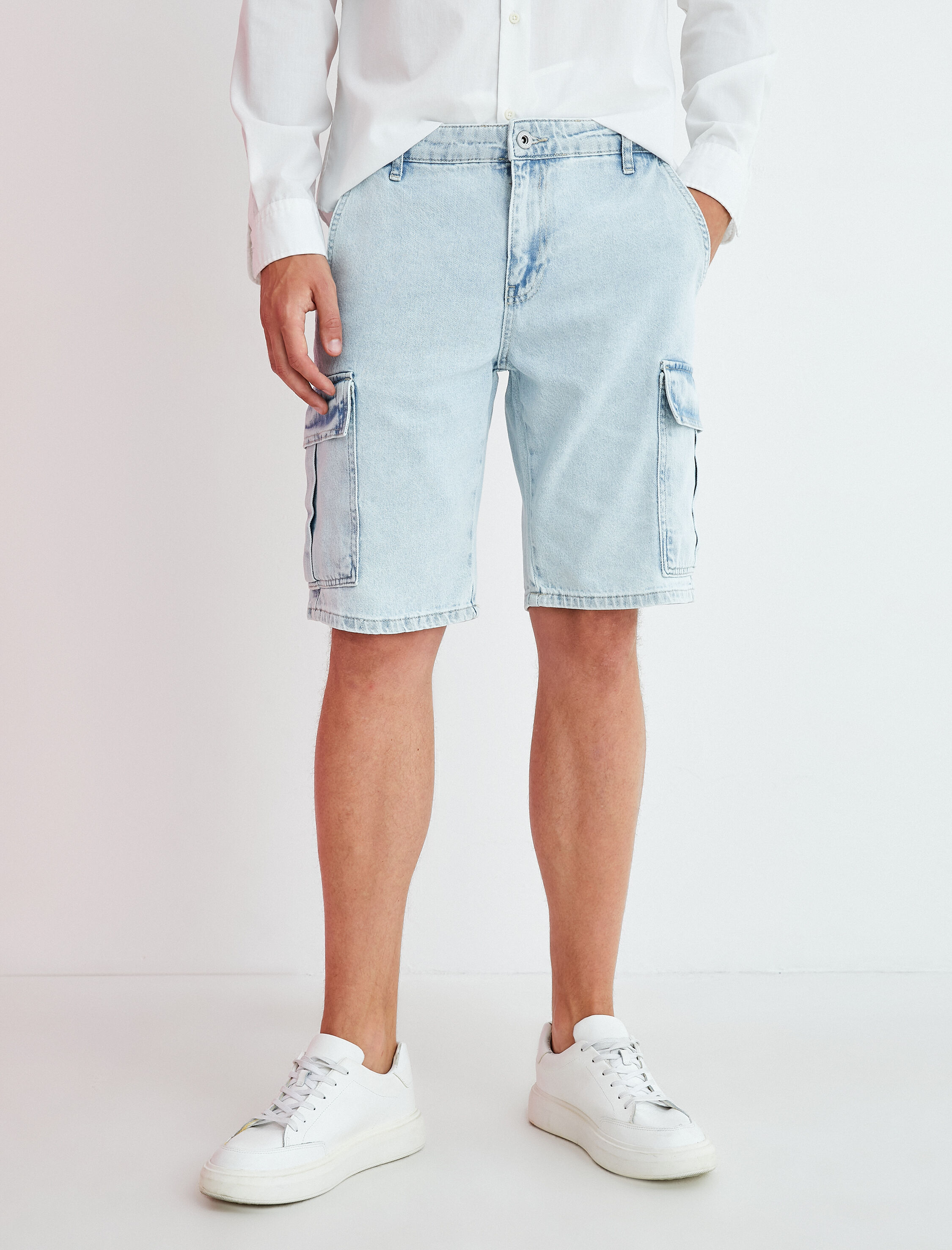   Kot Şort Kargo Cep Detaylı Düğmeli