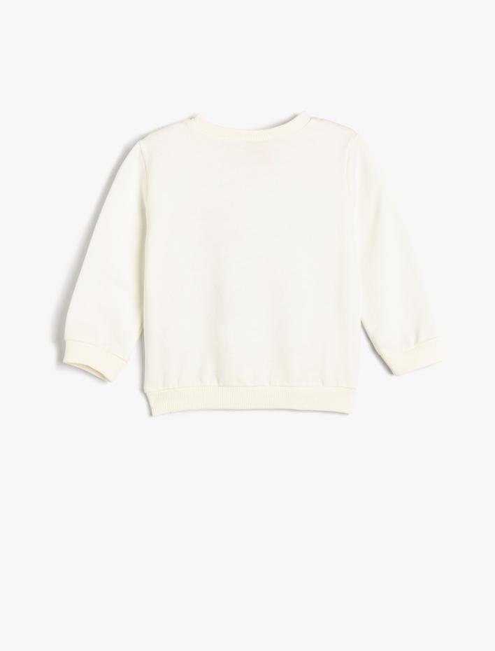 Kız Bebek Sweatshirt Şardonlu Pul-Payet Detaylı Bisiklet Yaka Pamuklu
