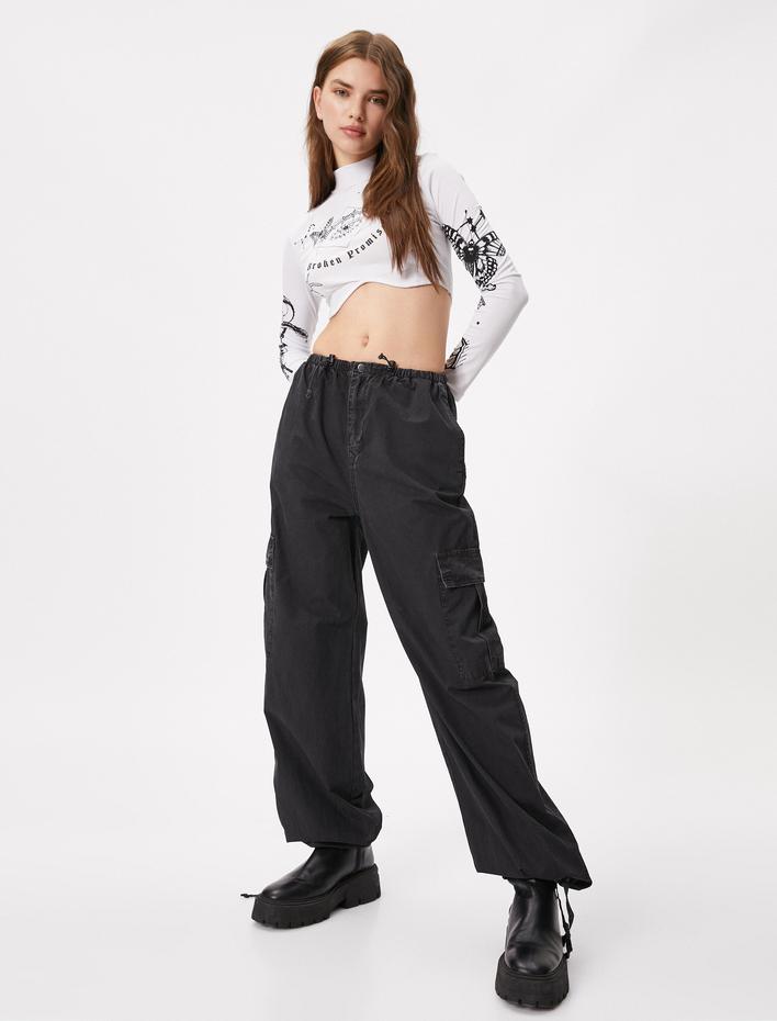  Paraşüt Pantolon Cep Detaylı Lastikli Stoperli Pamuklu