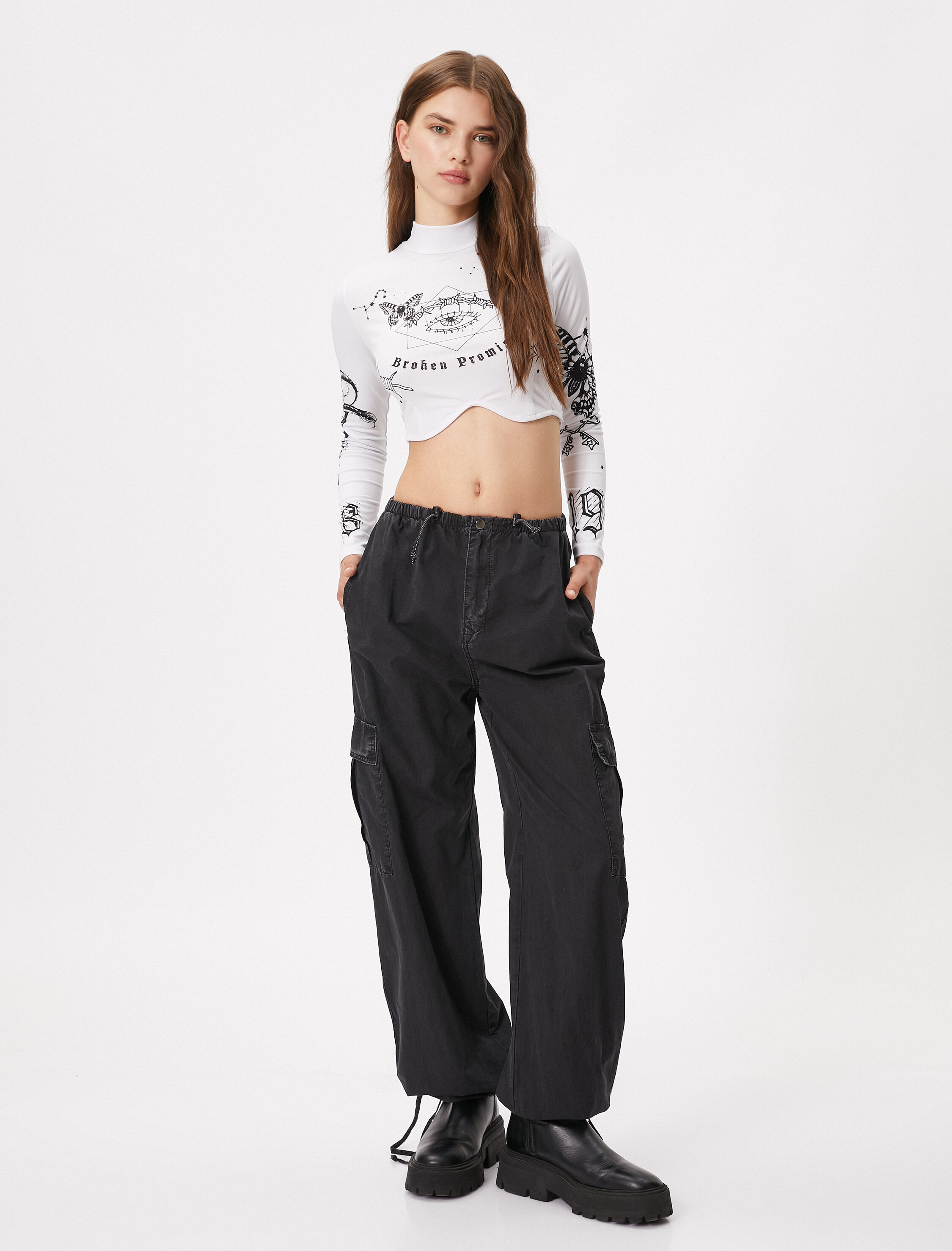   Paraşüt Pantolon Cep Detaylı Lastikli Stoperli Pamuklu