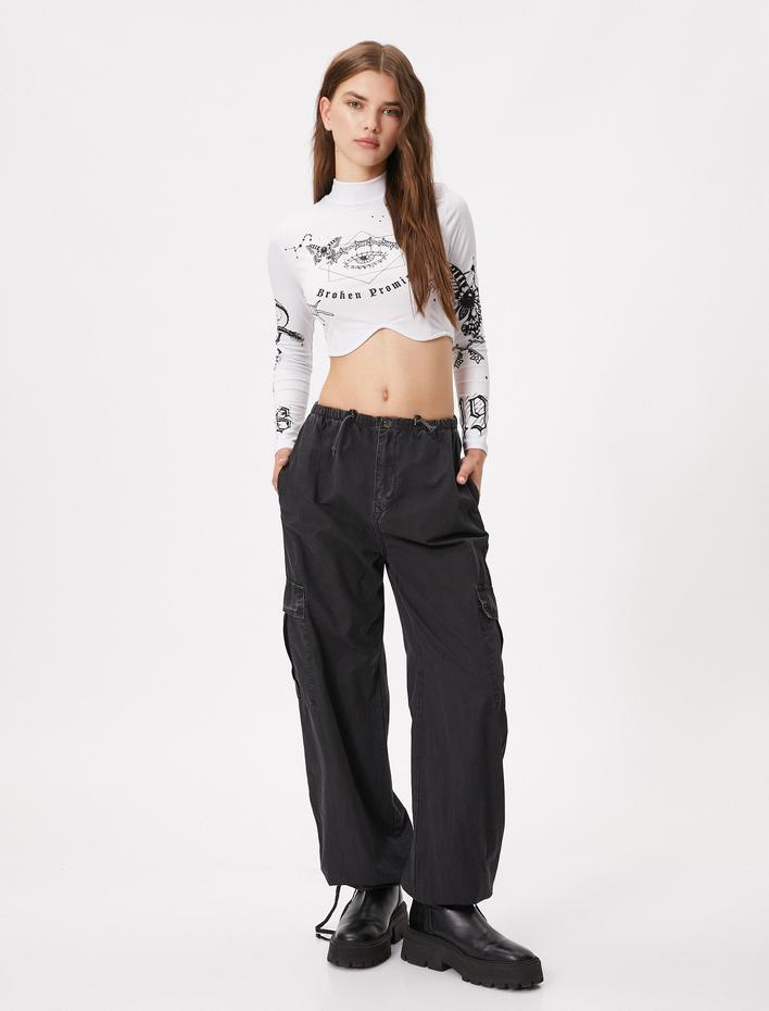  Paraşüt Pantolon Cep Detaylı Lastikli Stoperli Pamuklu