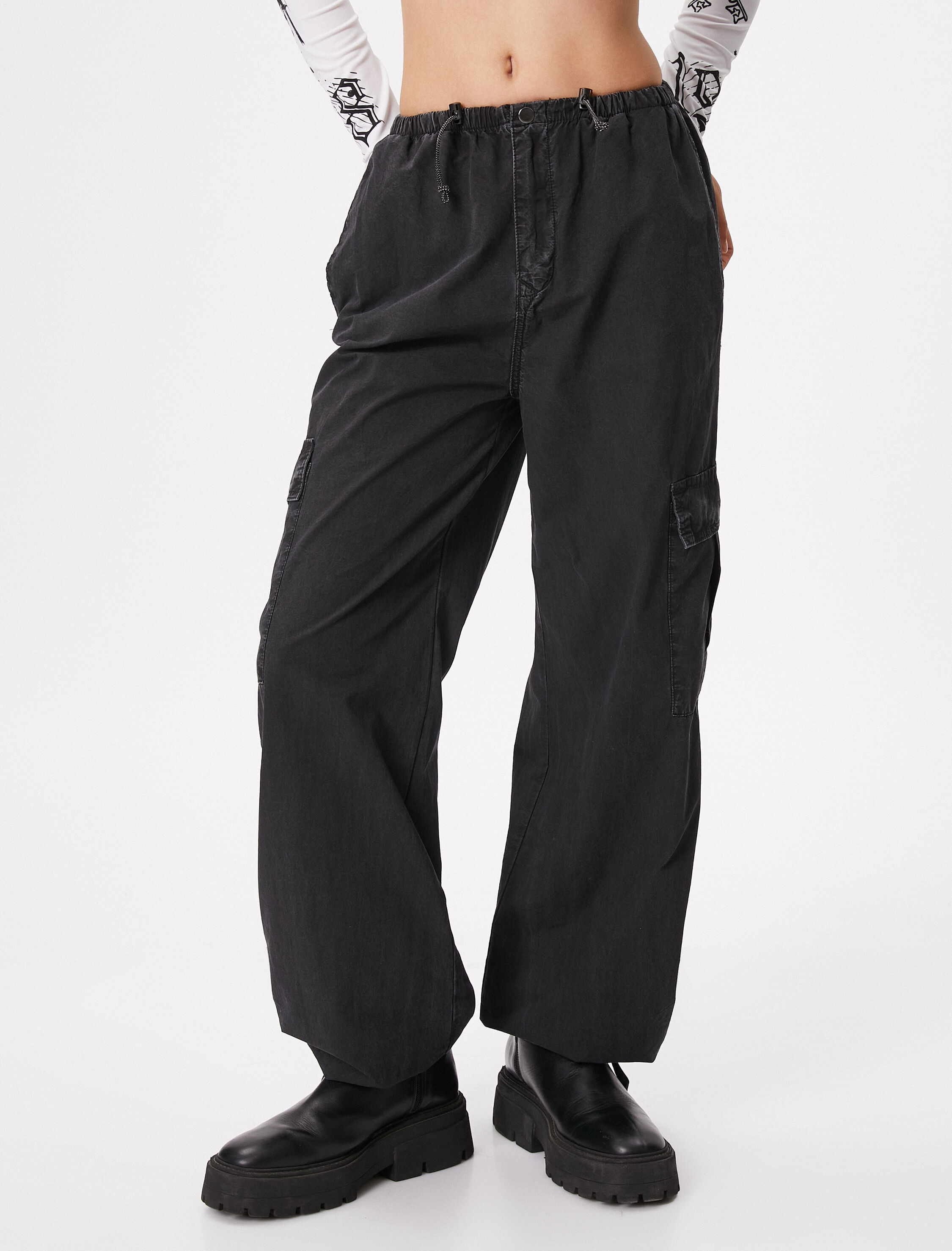   Paraşüt Pantolon Cep Detaylı Lastikli Stoperli Pamuklu