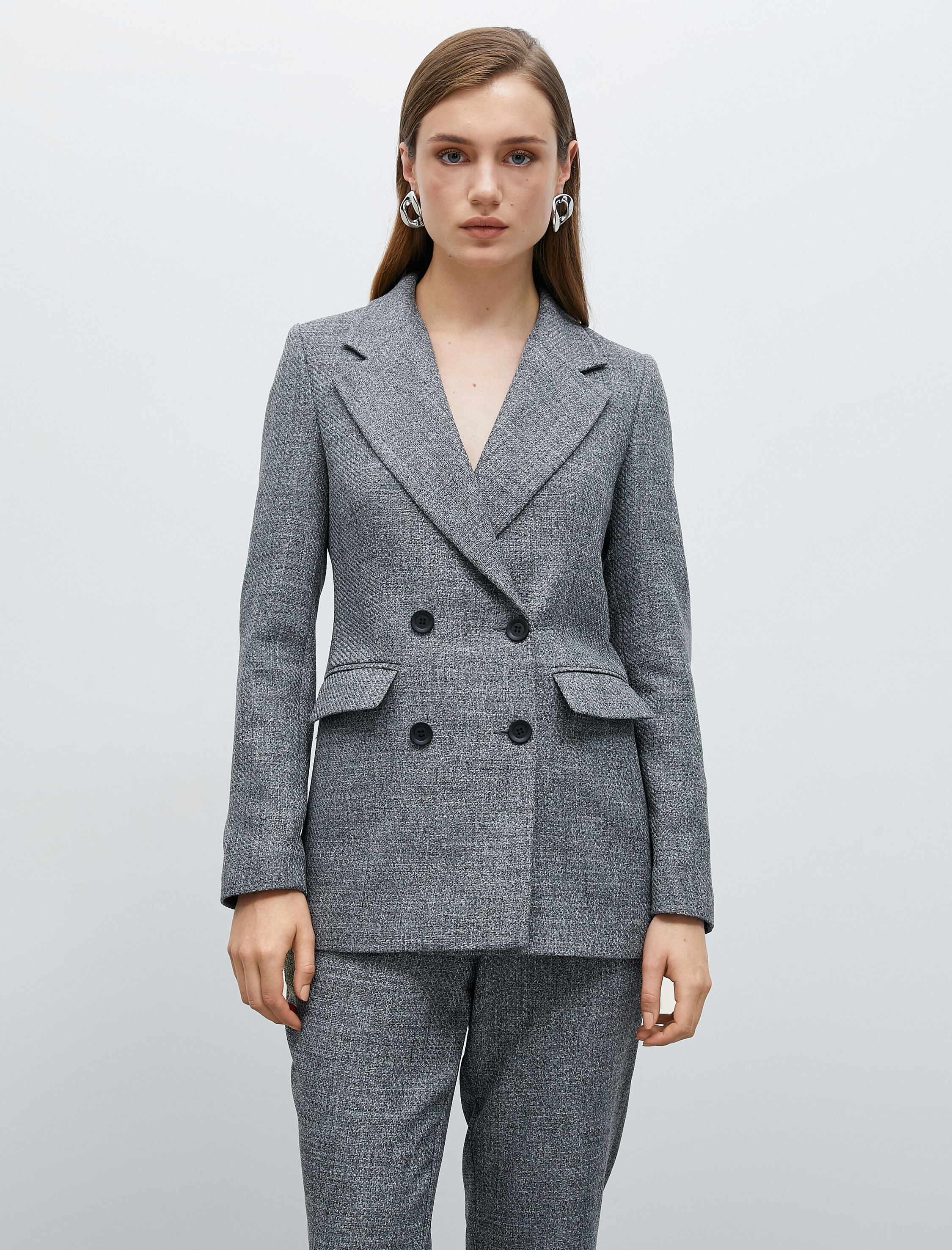   Blazer Ceket Kruvaze Kapaklı Cep Detaylı Düğmeli