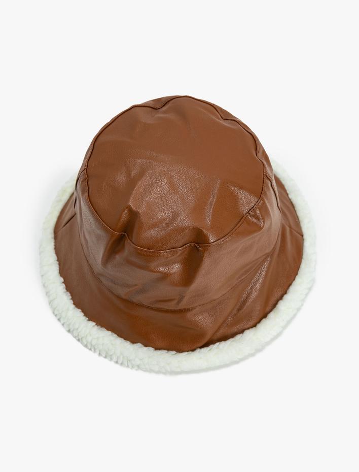 Kadın Bucket Şapka Peluş Astarlı Suni Deri