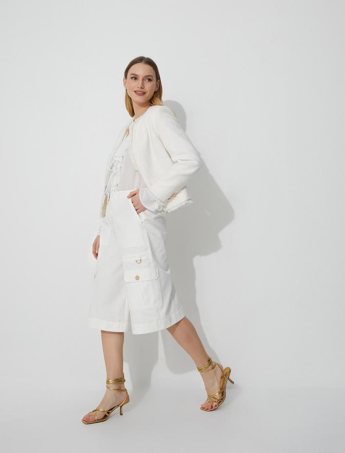  Bermuda Şort Kargo Cepli Pamuklu Gold Düğmeli