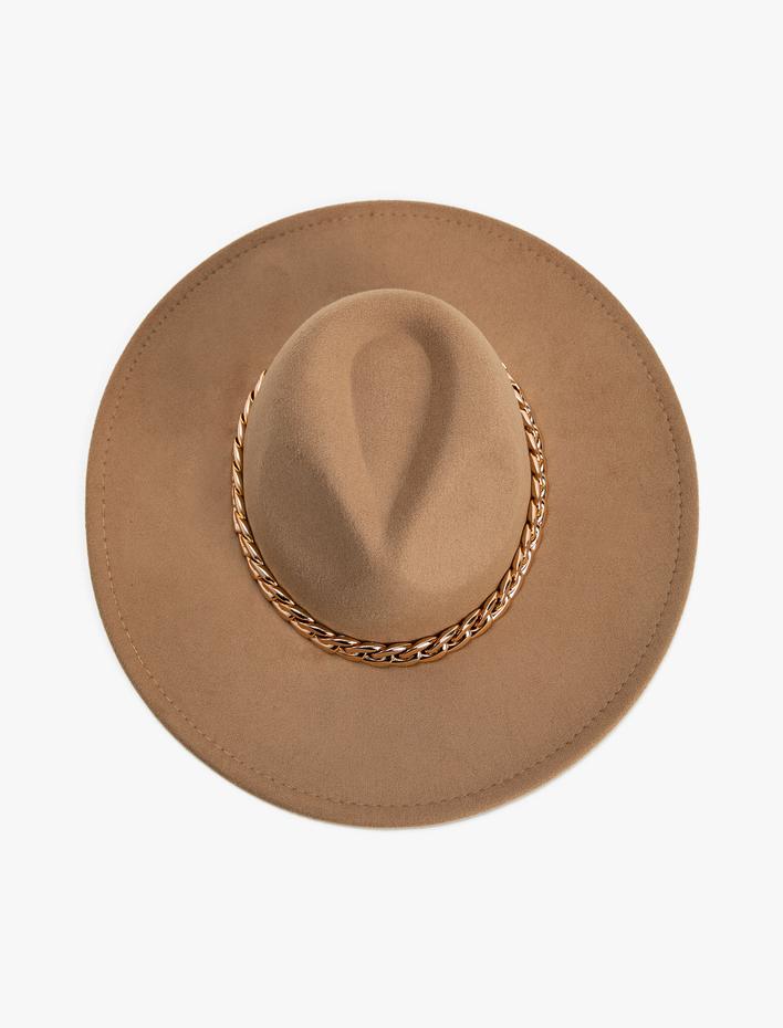 Kadın Fötr Şapka Metal Zincir Detaylı