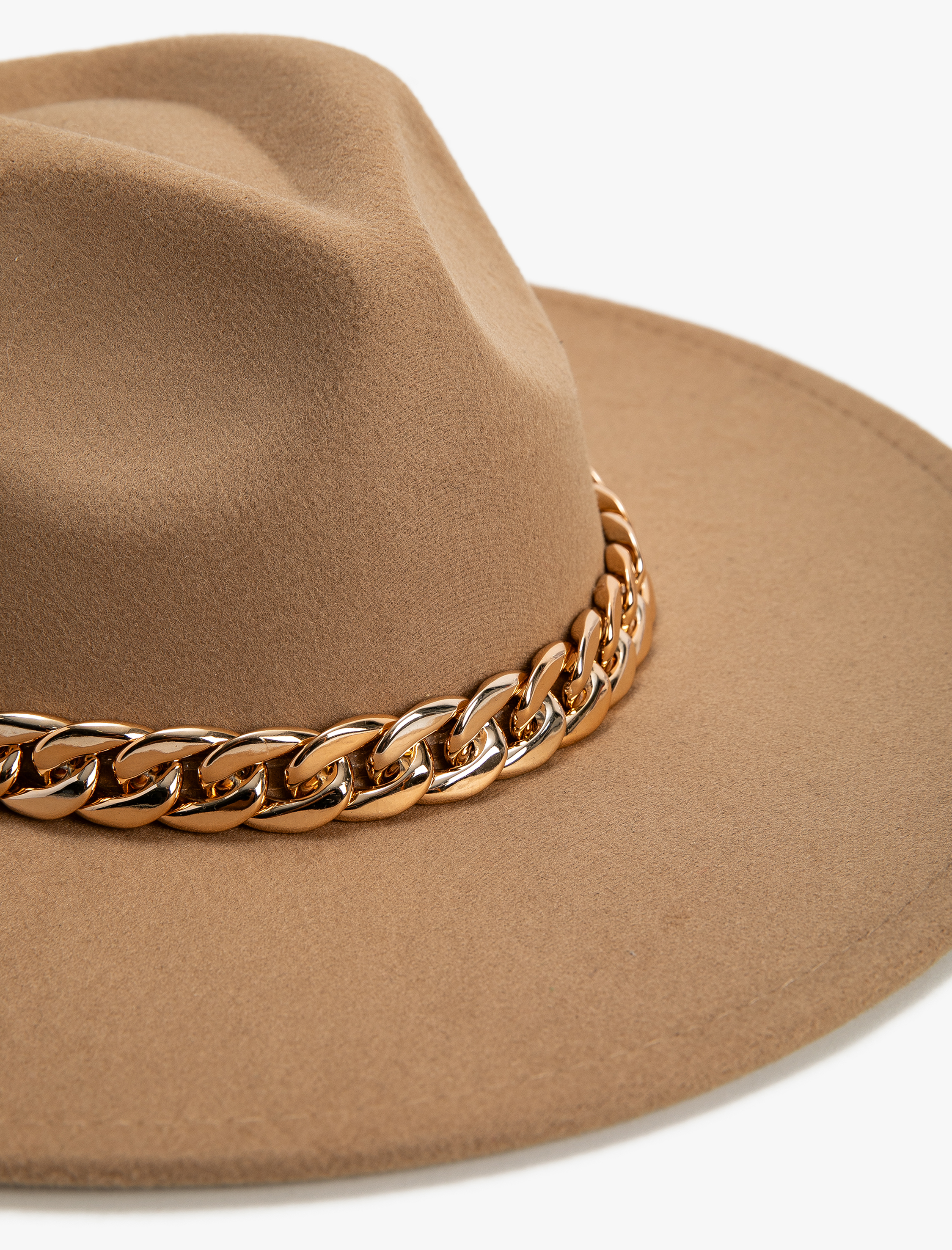  Kadın Fötr Şapka Metal Zincir Detaylı