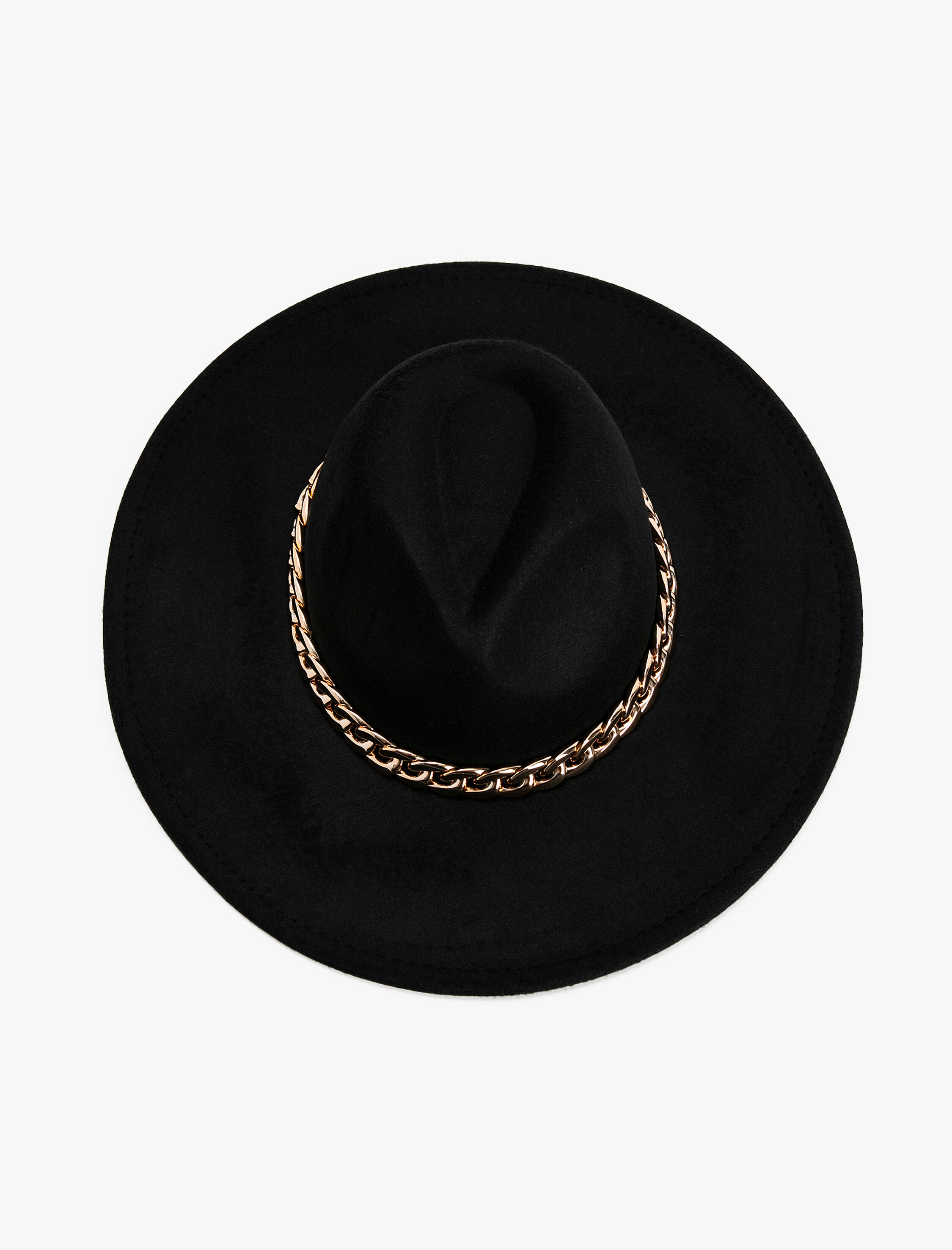  Kadın Fötr Şapka Metal Zincir Detaylı