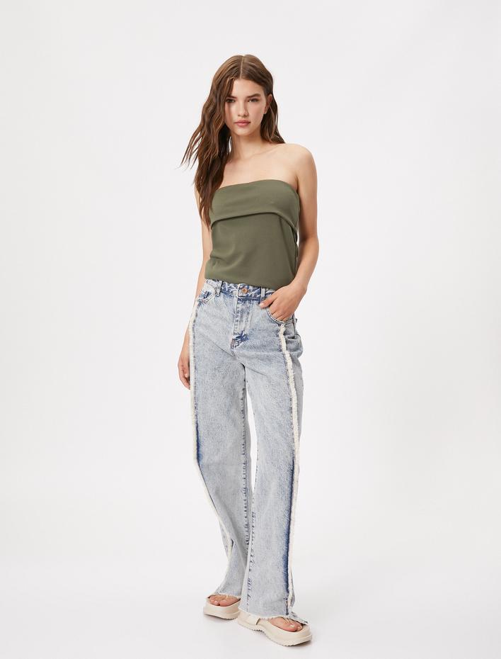  Straplez Üst Katlama Detaylı Dar Kesim