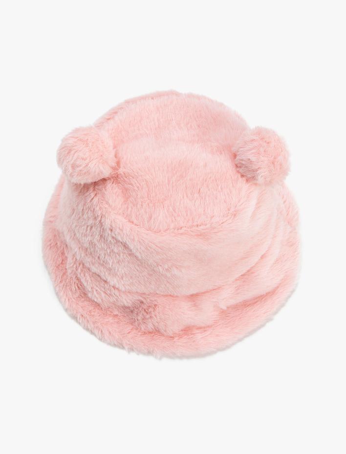 Kız Çocuk Peluş Bucket Şapka Ponpon Detaylı