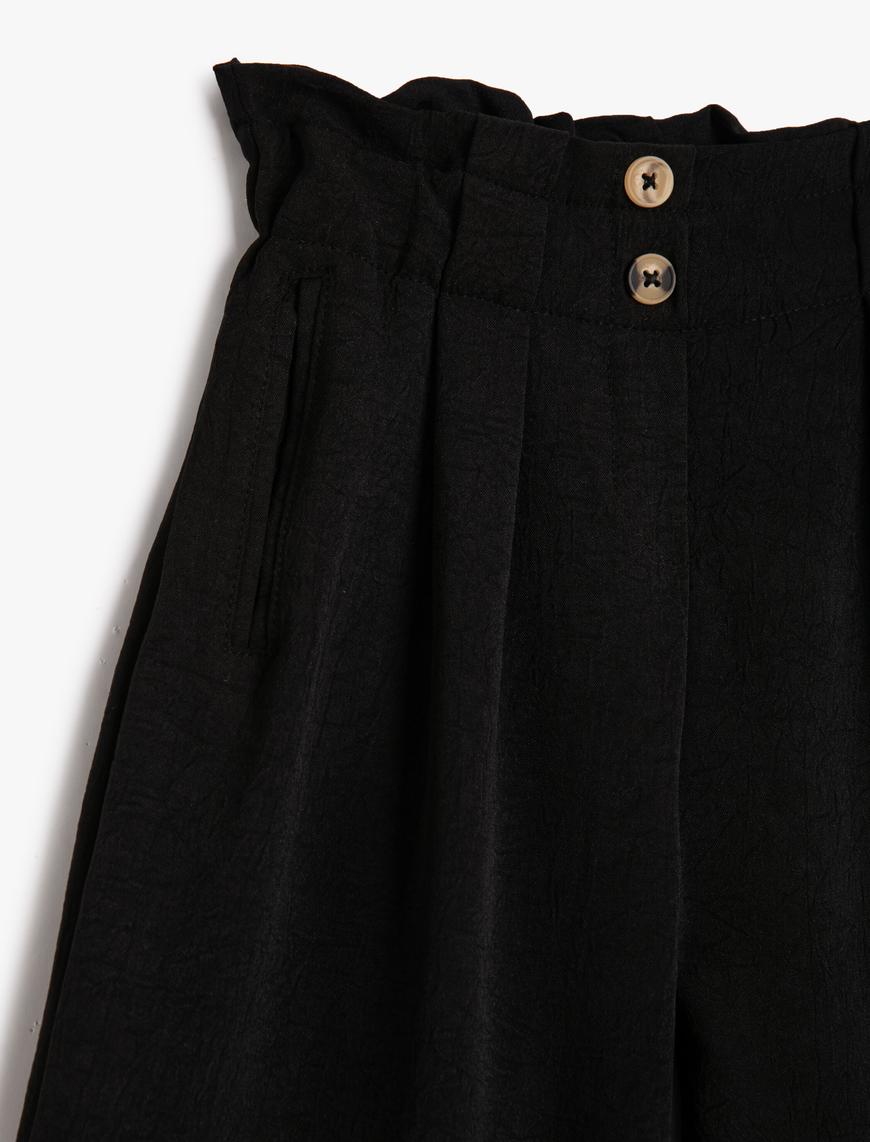  Kız Çocuk Bol Paça Pantolon Beli Lastikli Pileli Düğme Detaylı