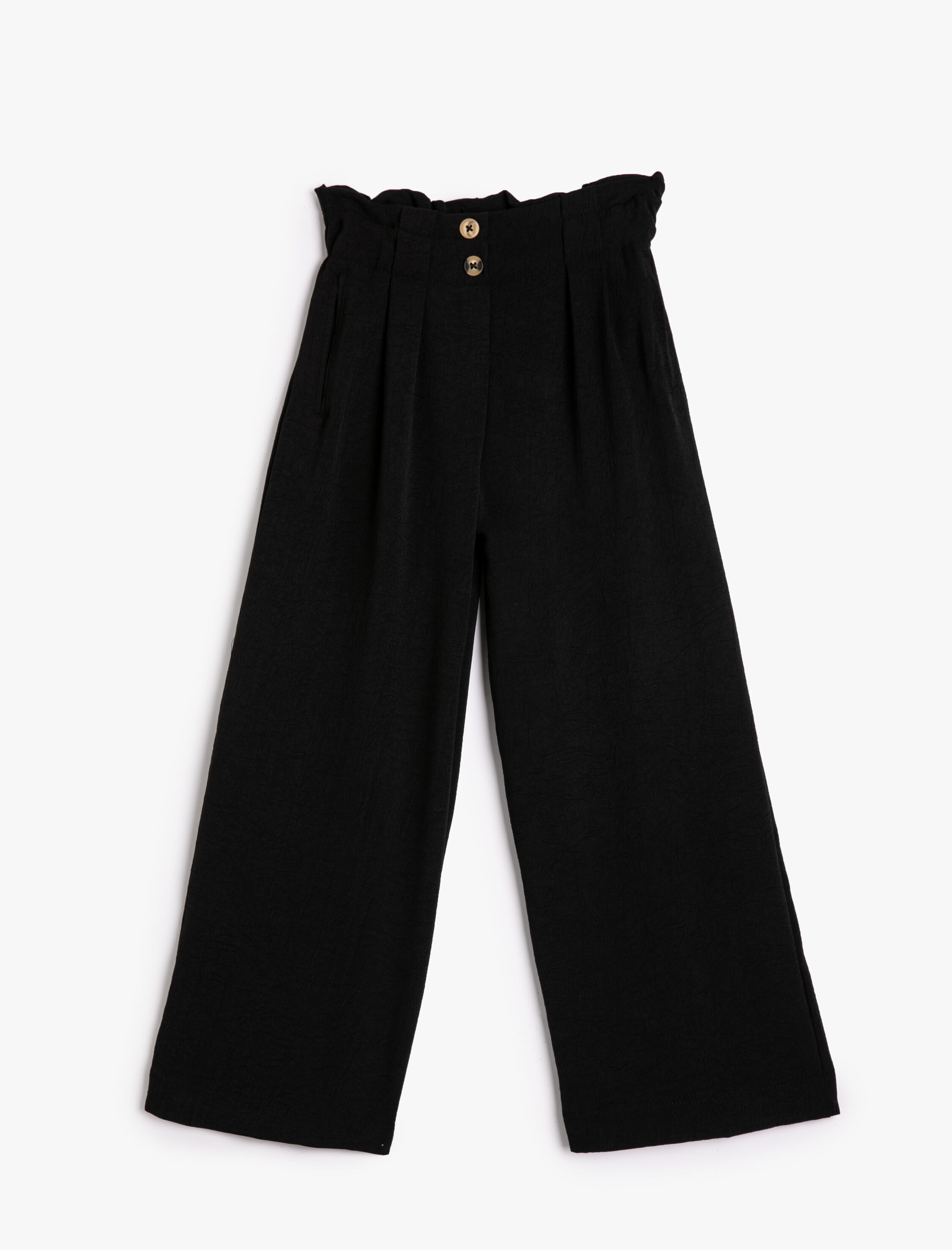  Kız Çocuk Bol Paça Pantolon Beli Lastikli Pileli Düğme Detaylı