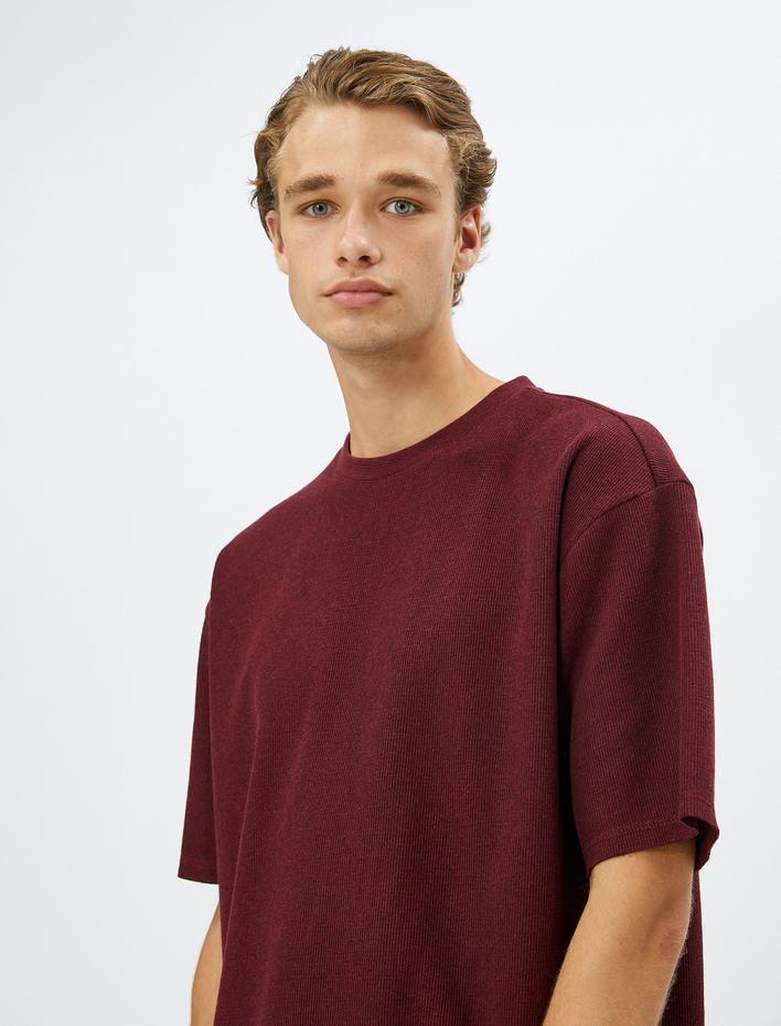  Basic Tişört Bisiklet Yaka Dokulu Kısa Kollu