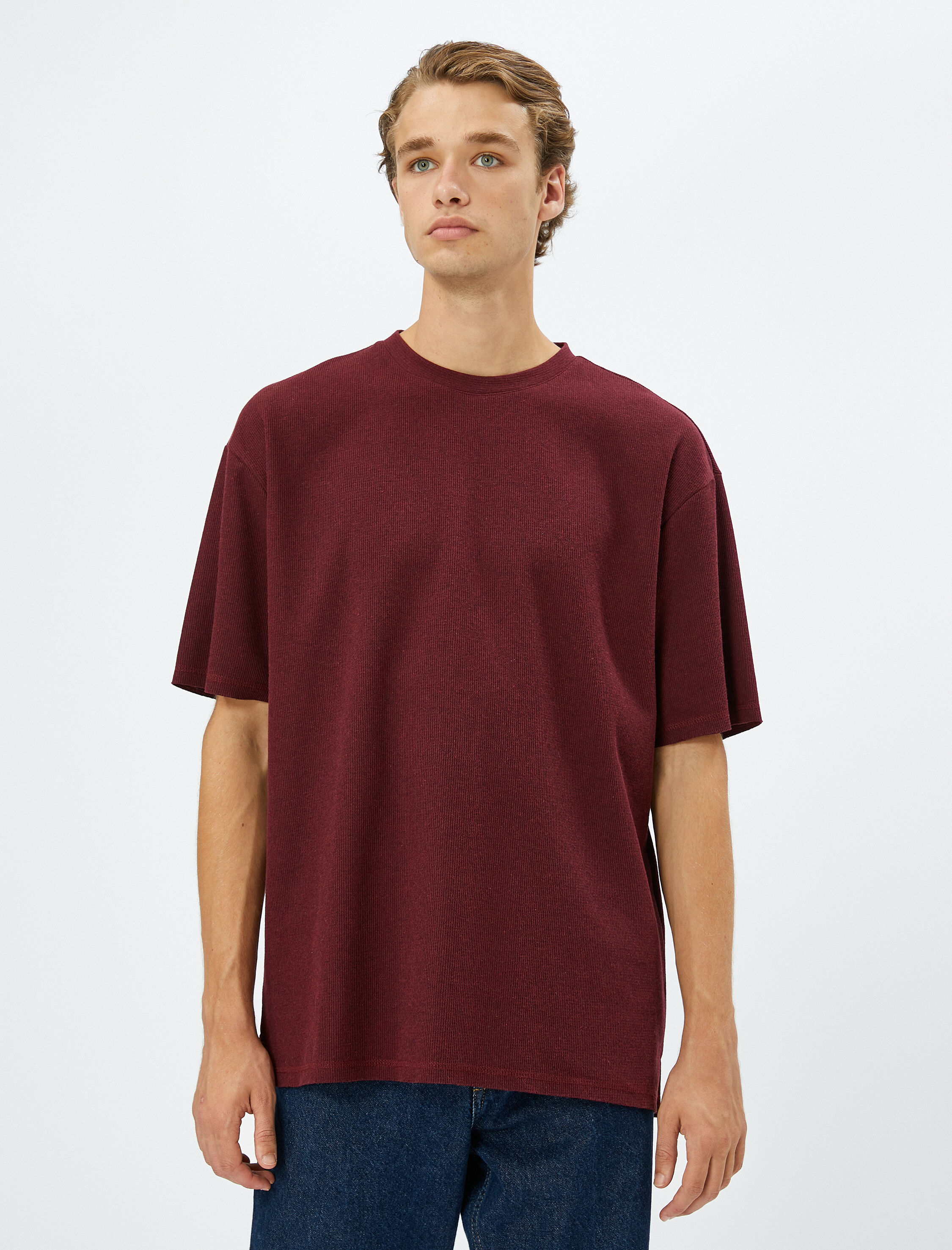   Basic Tişört Bisiklet Yaka Dokulu Kısa Kollu