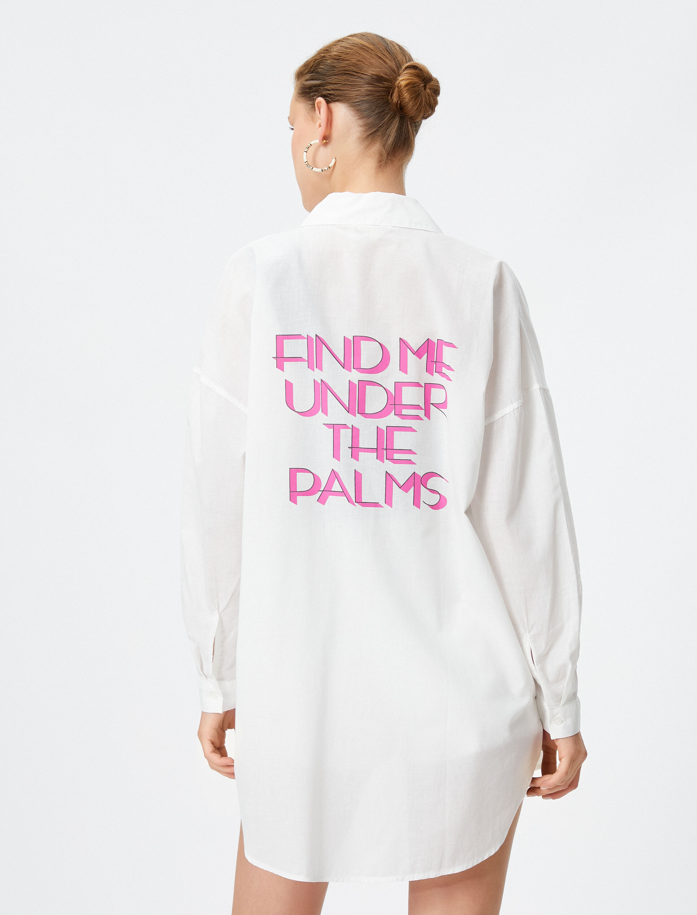   Uzun Kollu Gömlek Sırt Baskılı Düğmeli Pamuklu