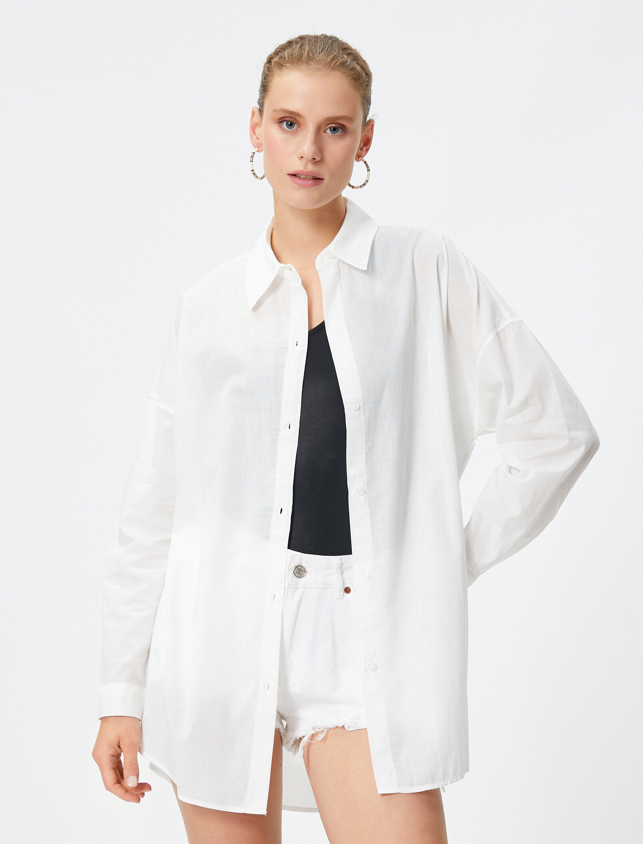   Uzun Kollu Gömlek Sırt Baskılı Düğmeli Pamuklu