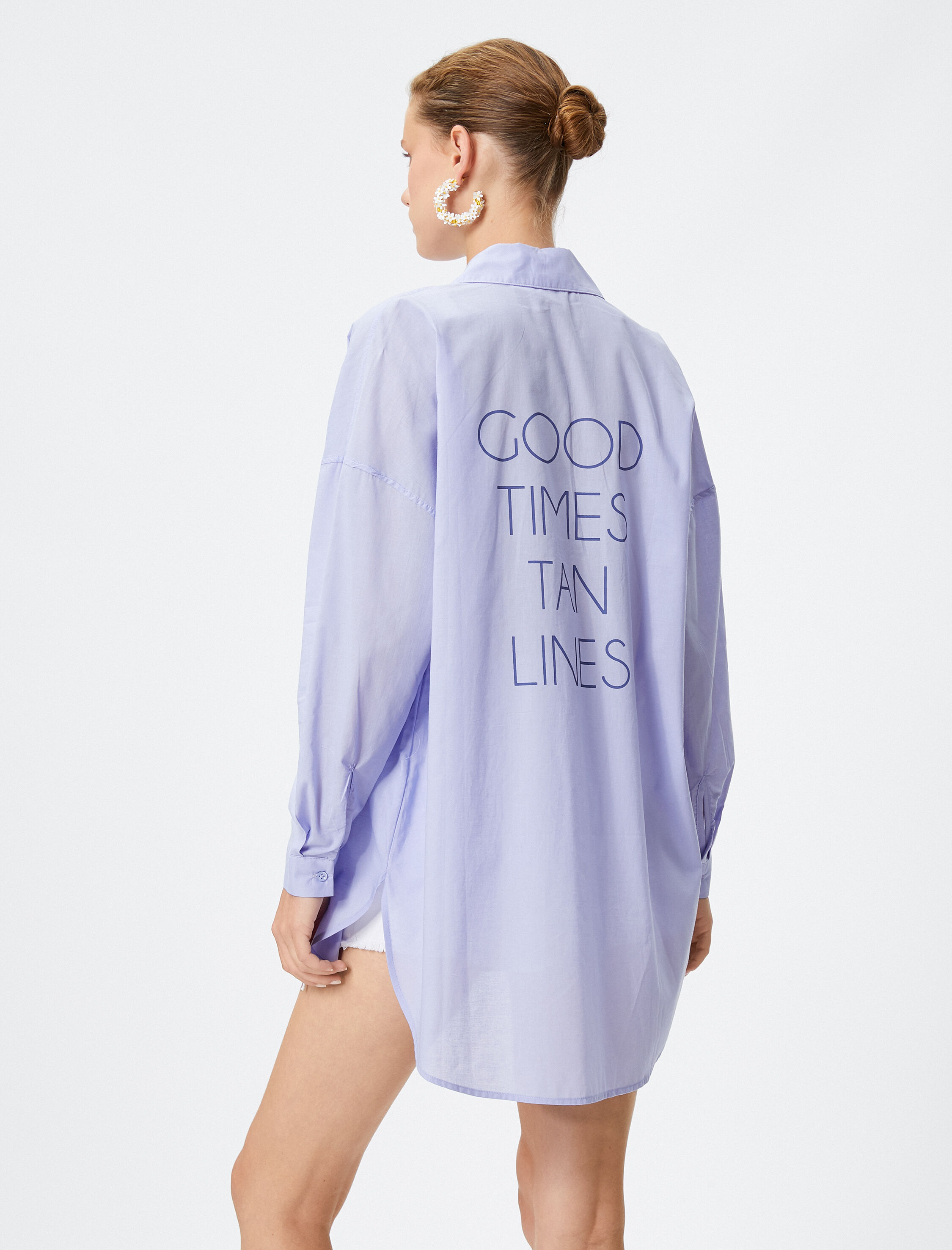   Uzun Kollu Gömlek Sırt Baskılı Düğmeli Pamuklu