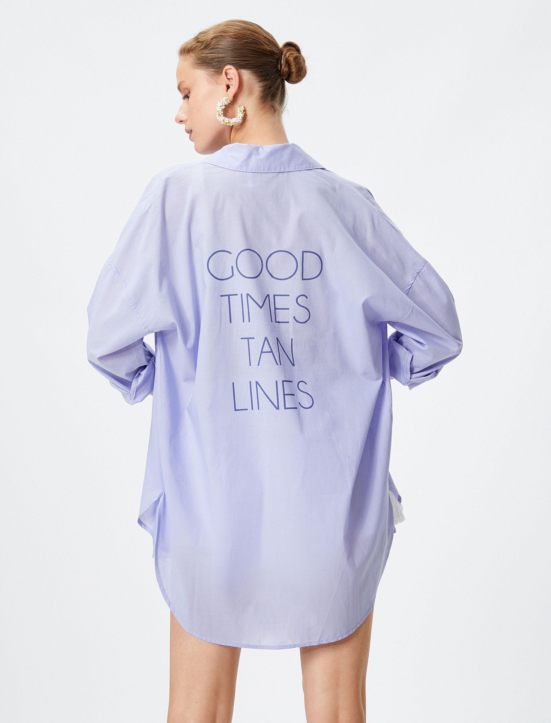   Uzun Kollu Gömlek Sırt Baskılı Düğmeli Pamuklu