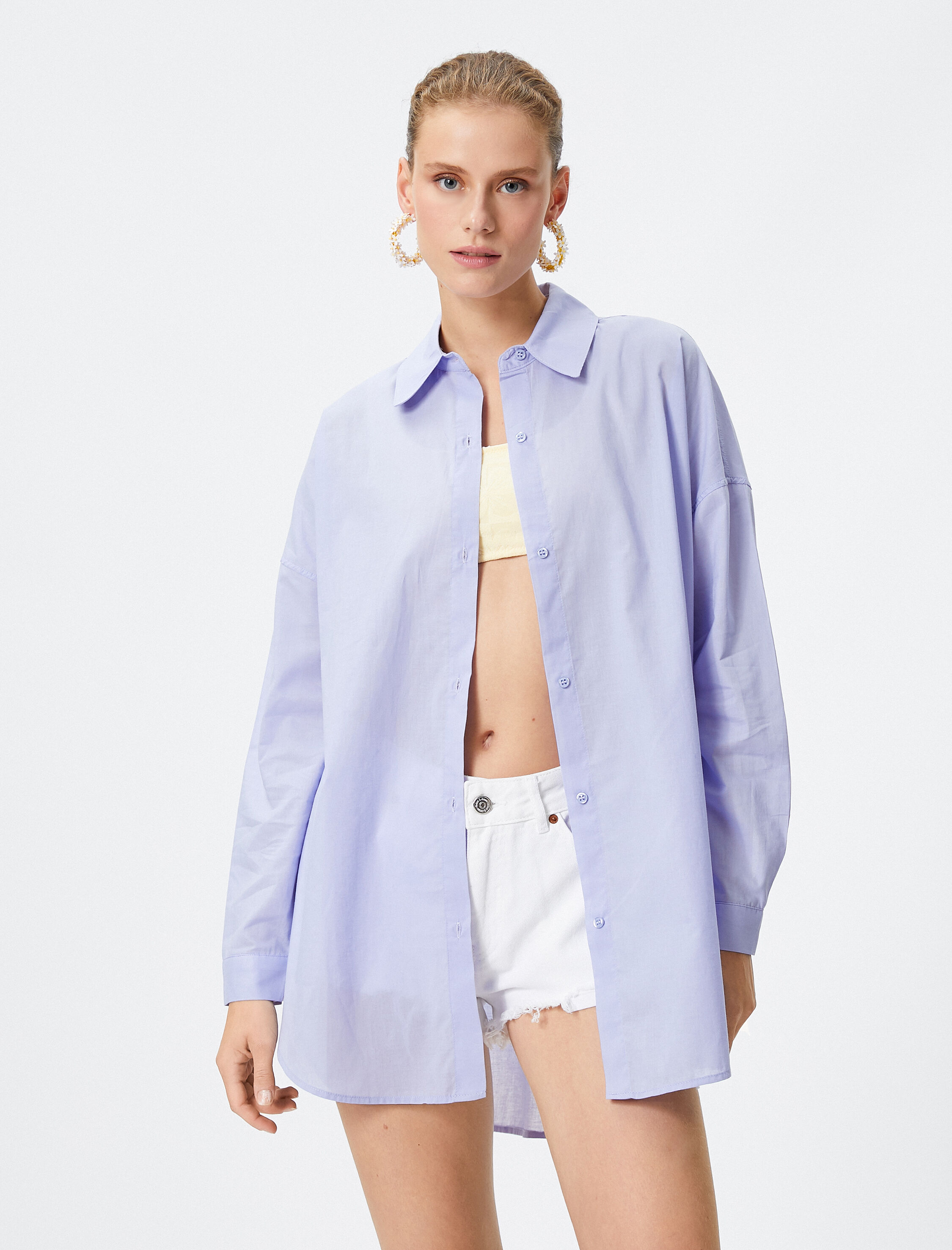   Uzun Kollu Gömlek Sırt Baskılı Düğmeli Pamuklu