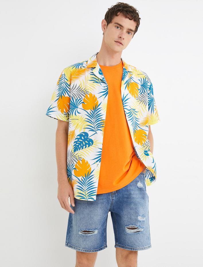  Yırtık Kot Şort Bermuda Düğmeli Cep Detaylı