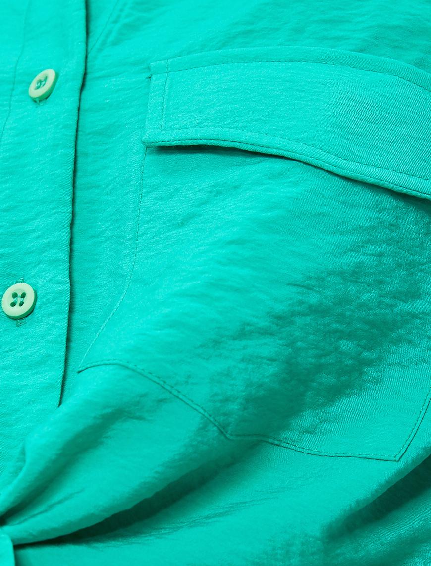   Önden Bağlamalı Gömlek Kısa Kollu Cepli Viskon Karışımlı