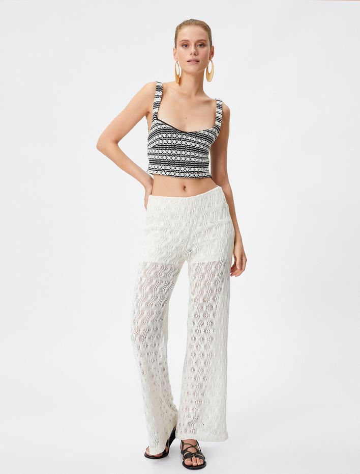  Ajurlu Kroşe İspanyol Paça Pantolon